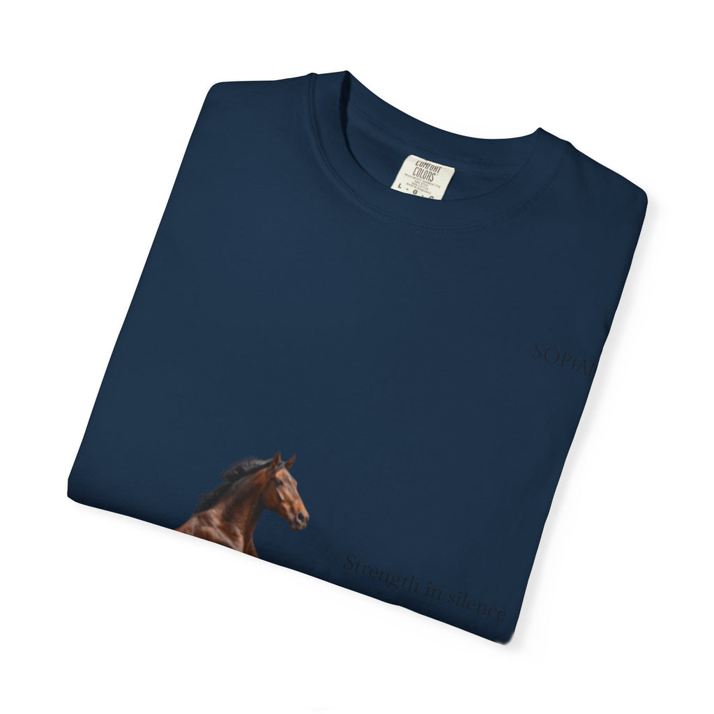 Horse Graphic T-Shirt — Majestic Rearing Stallion Tee with Subtle Text
