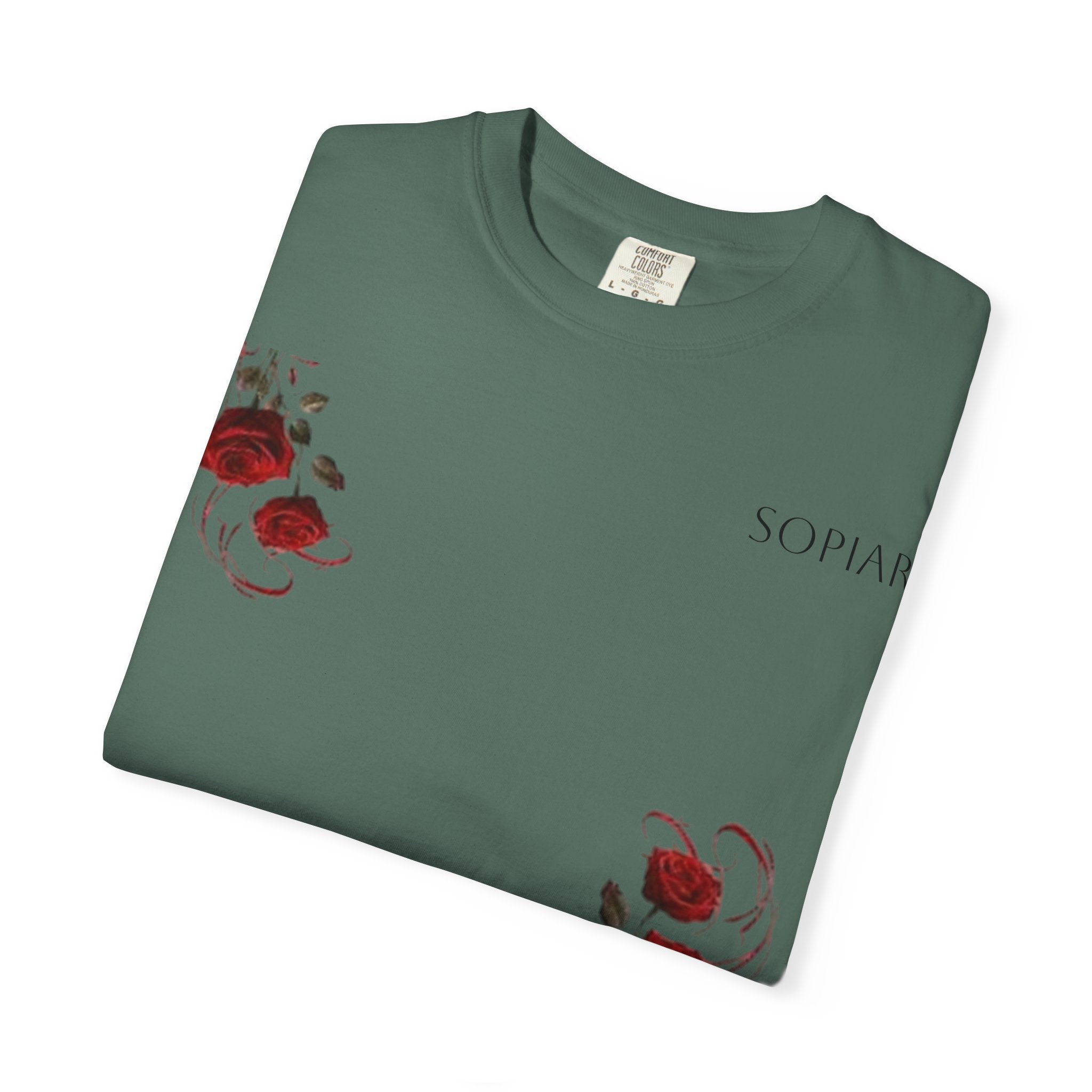 Rose Corner Graphic T-Shirt — Red Rose Floral Tee