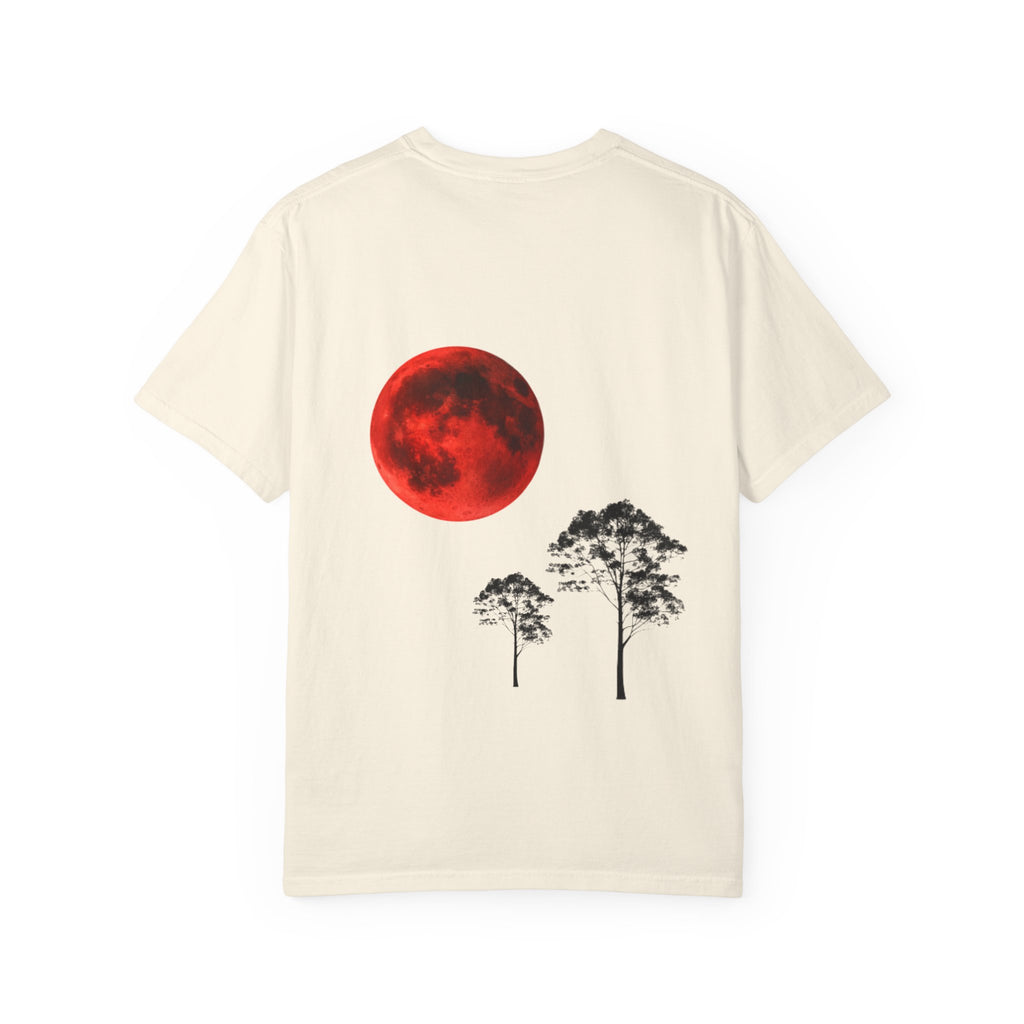 T-Shirt — Red Moon & Pine Trees Graphic Tee