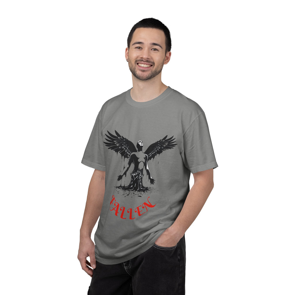 Fallen Angel Graphic T-Shirt — Gothic Winged Figure Tee
