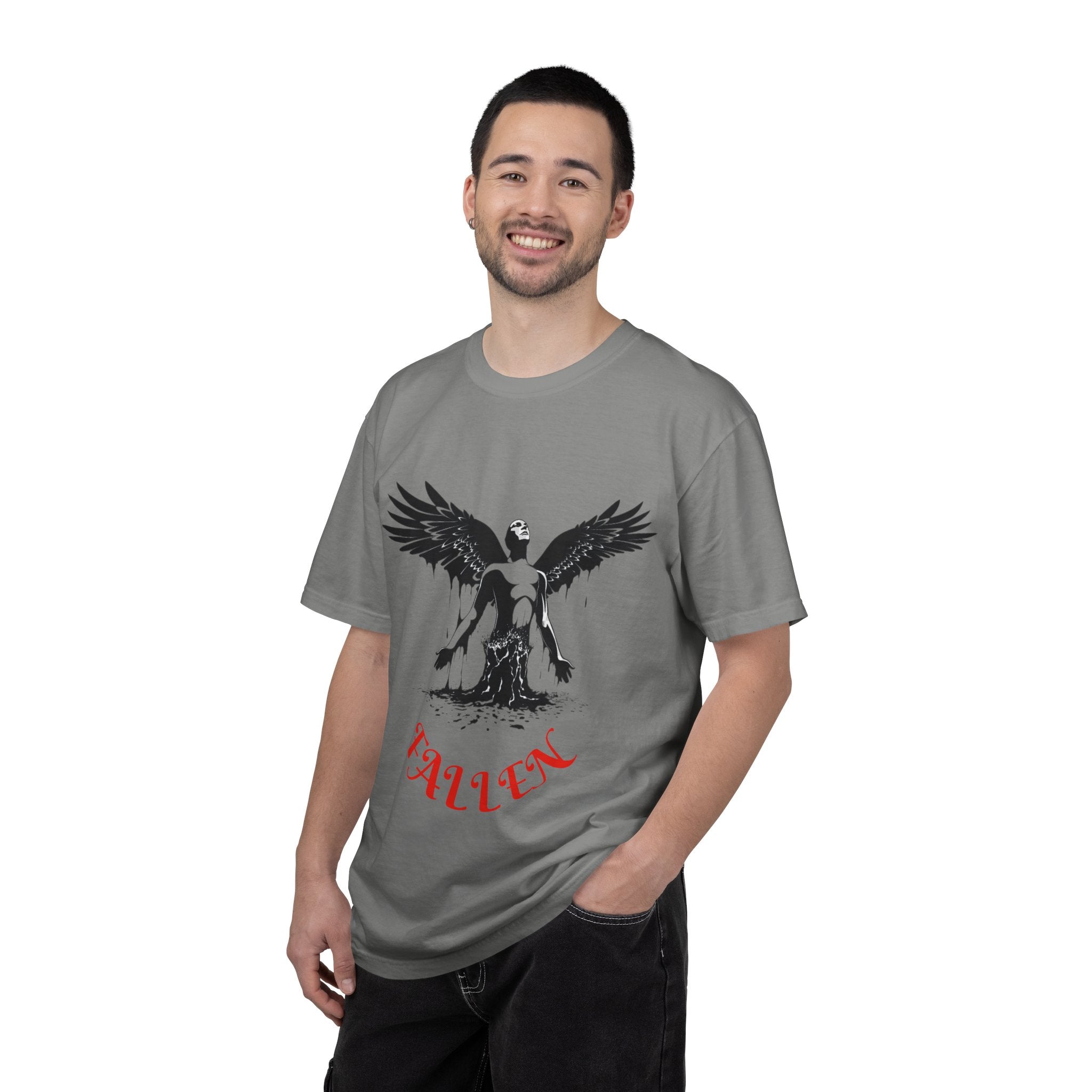 Fallen Angel Graphic T-Shirt — Gothic Winged Figure Tee