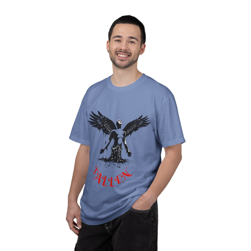 Fallen Angel Graphic T-Shirt — Gothic Winged Figure Tee