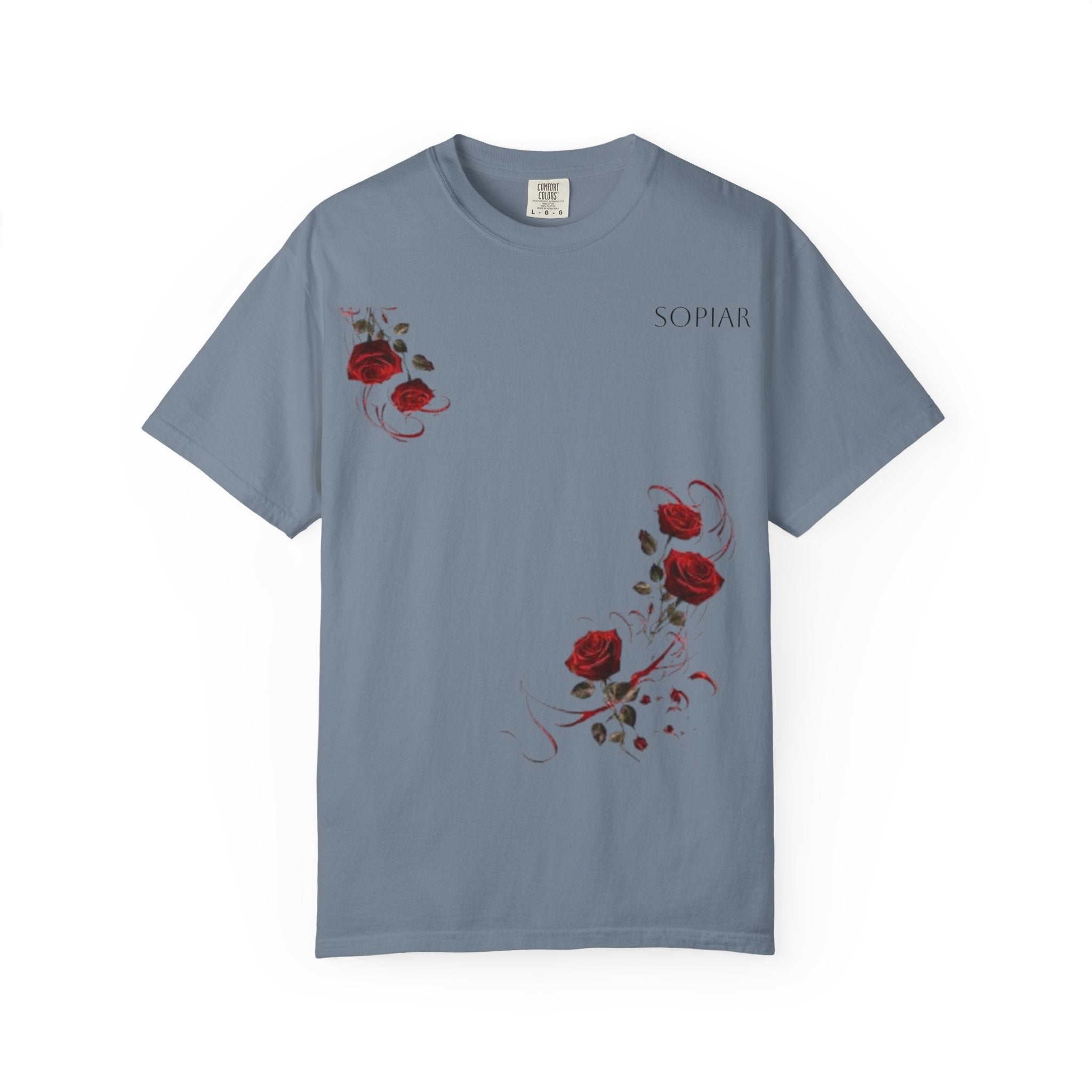 Rose Corner Graphic T-Shirt — Red Rose Floral Tee