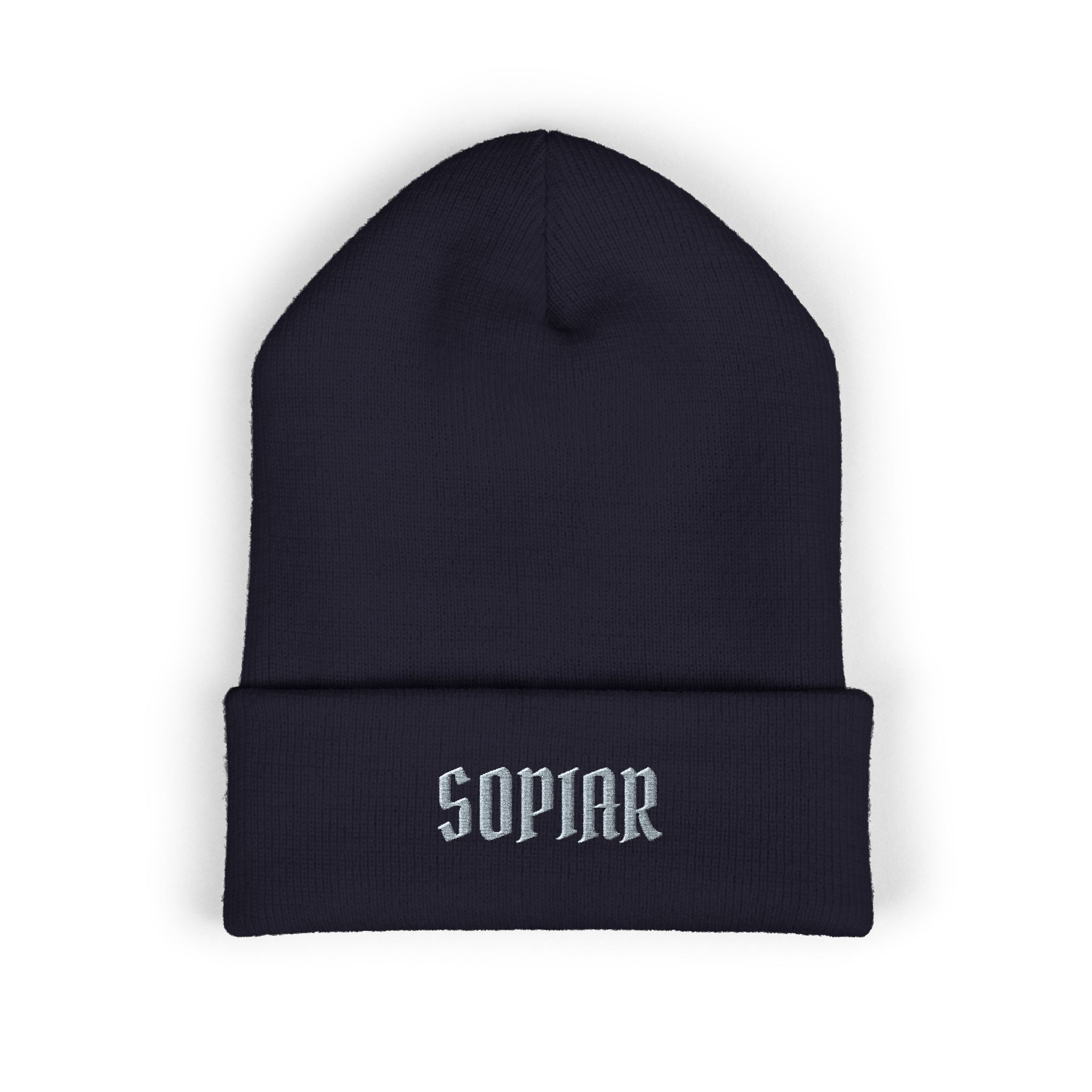 Embroidered 'SOPIAR' Cuffed Beanie — Classic Knit Winter Hat