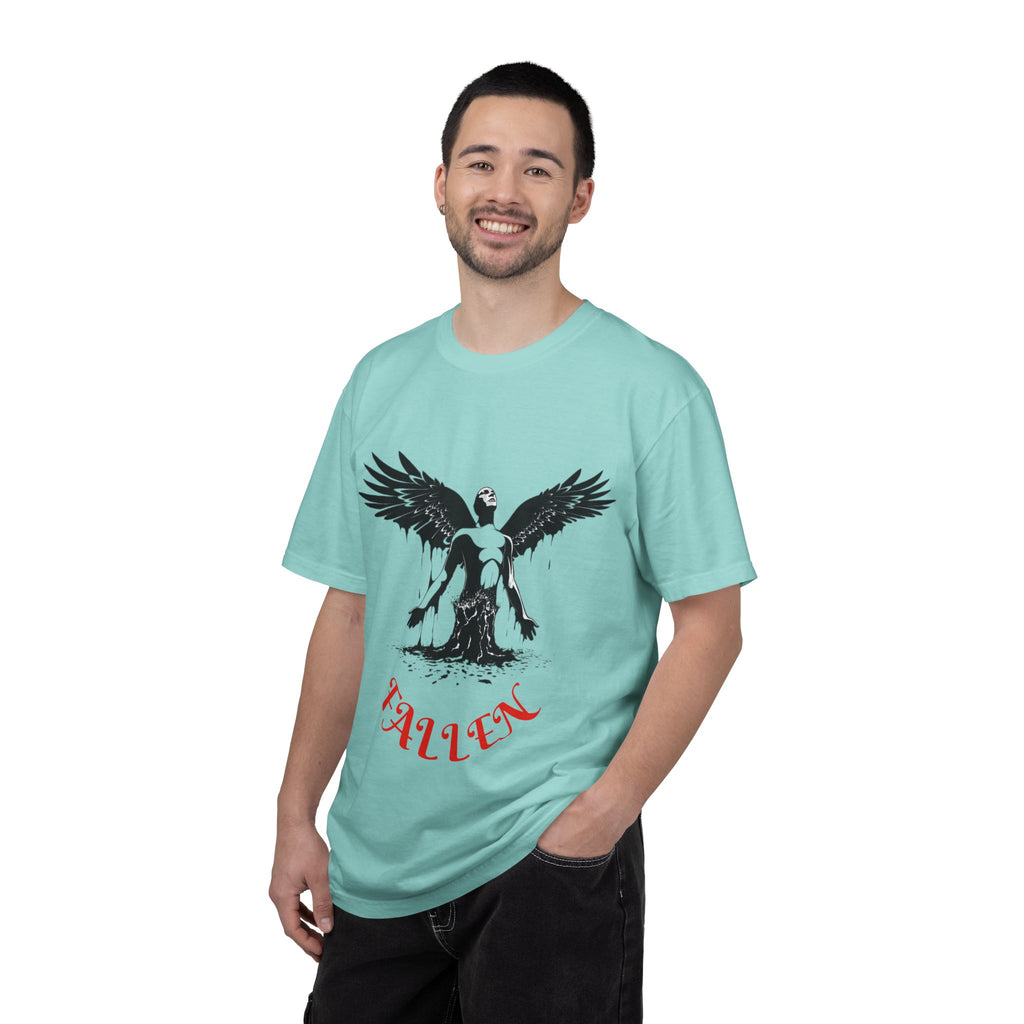 Fallen Angel Graphic T-Shirt — Gothic Winged Figure Tee