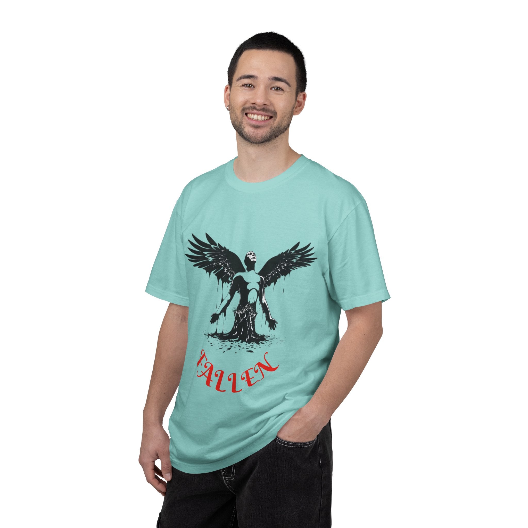 Fallen Angel Graphic T-Shirt — Gothic Winged Figure Tee