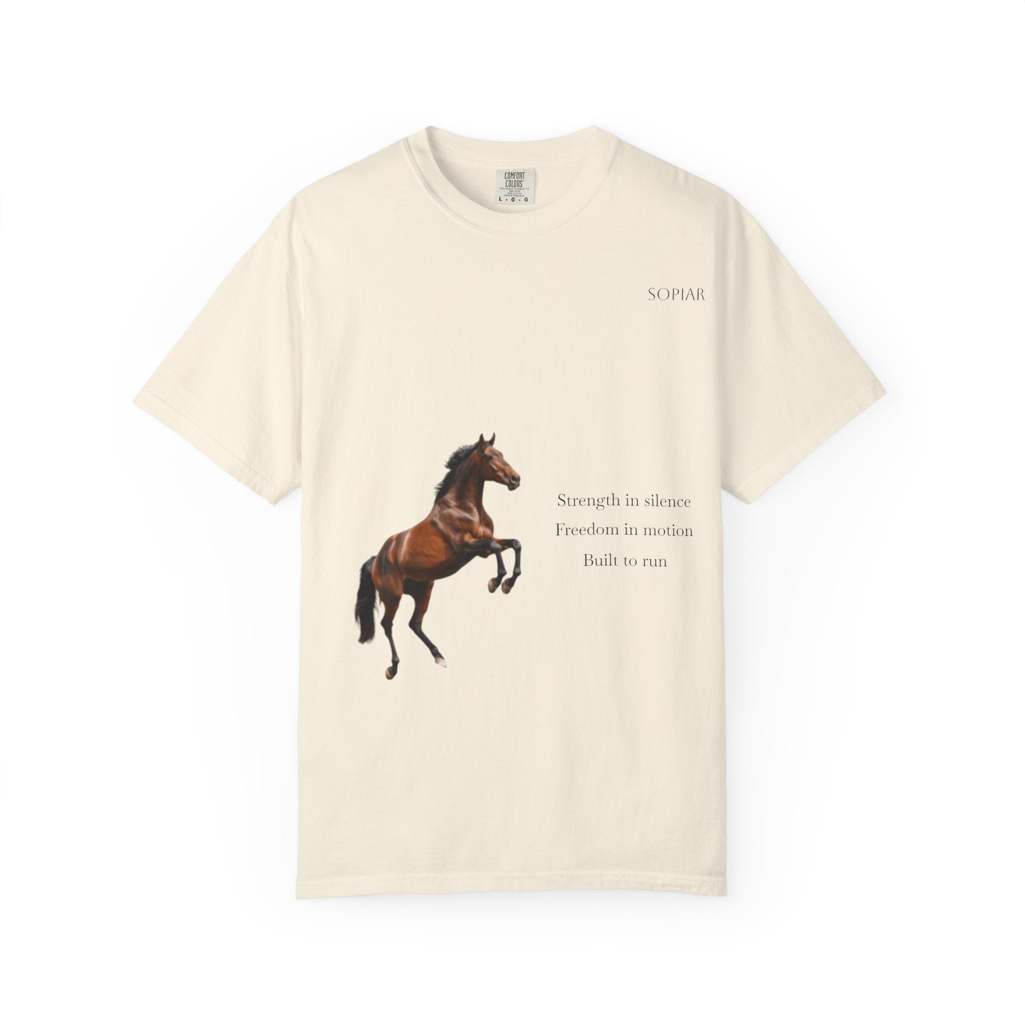 Horse Graphic T-Shirt — Majestic Rearing Stallion Tee with Subtle Text