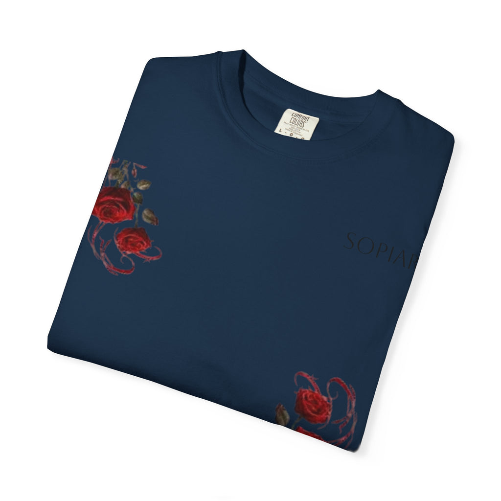 Rose Corner Graphic T-Shirt — Red Rose Floral Tee