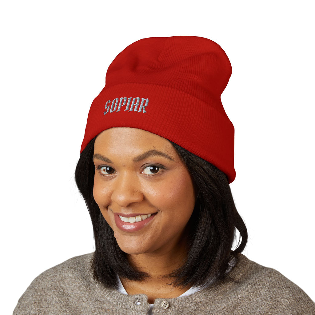 Embroidered 'SOPIAR' Cuffed Beanie — Classic Knit Winter Hat