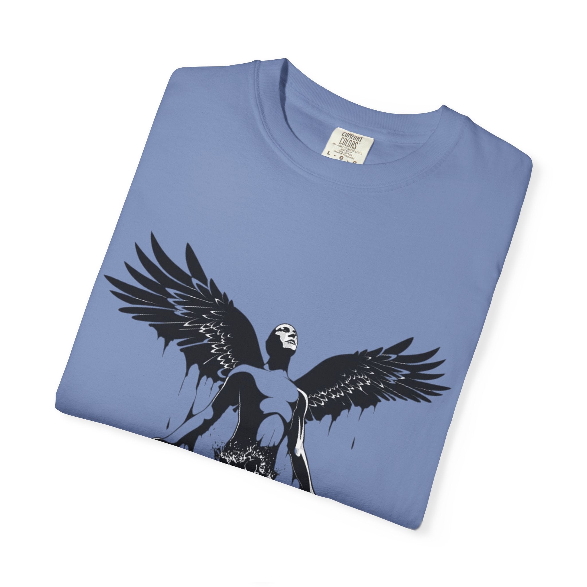 Fallen Angel Graphic T-Shirt — Gothic Winged Figure Tee