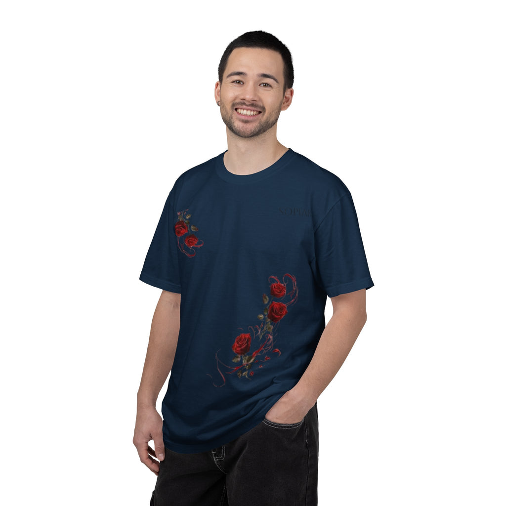 Rose Corner Graphic T-Shirt — Red Rose Floral Tee