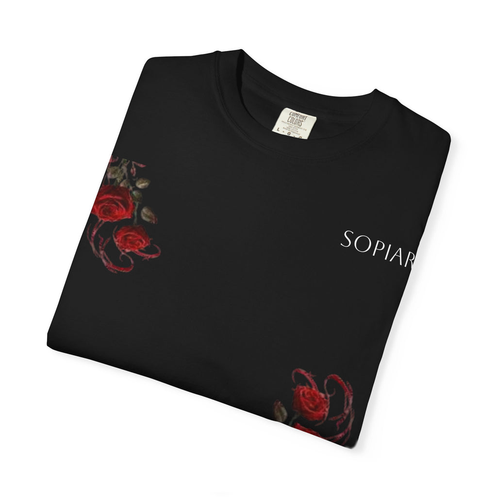 Rose Corner Graphic T-Shirt — Red Rose Floral Tee