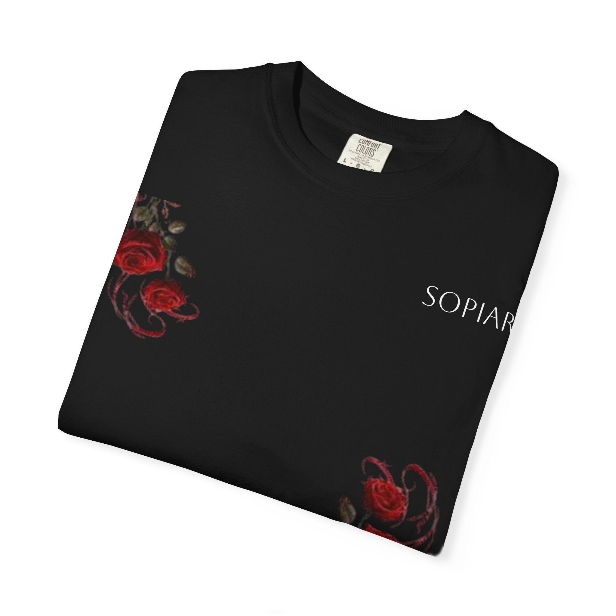 Rose Corner Graphic T-Shirt — Red Rose Floral Tee