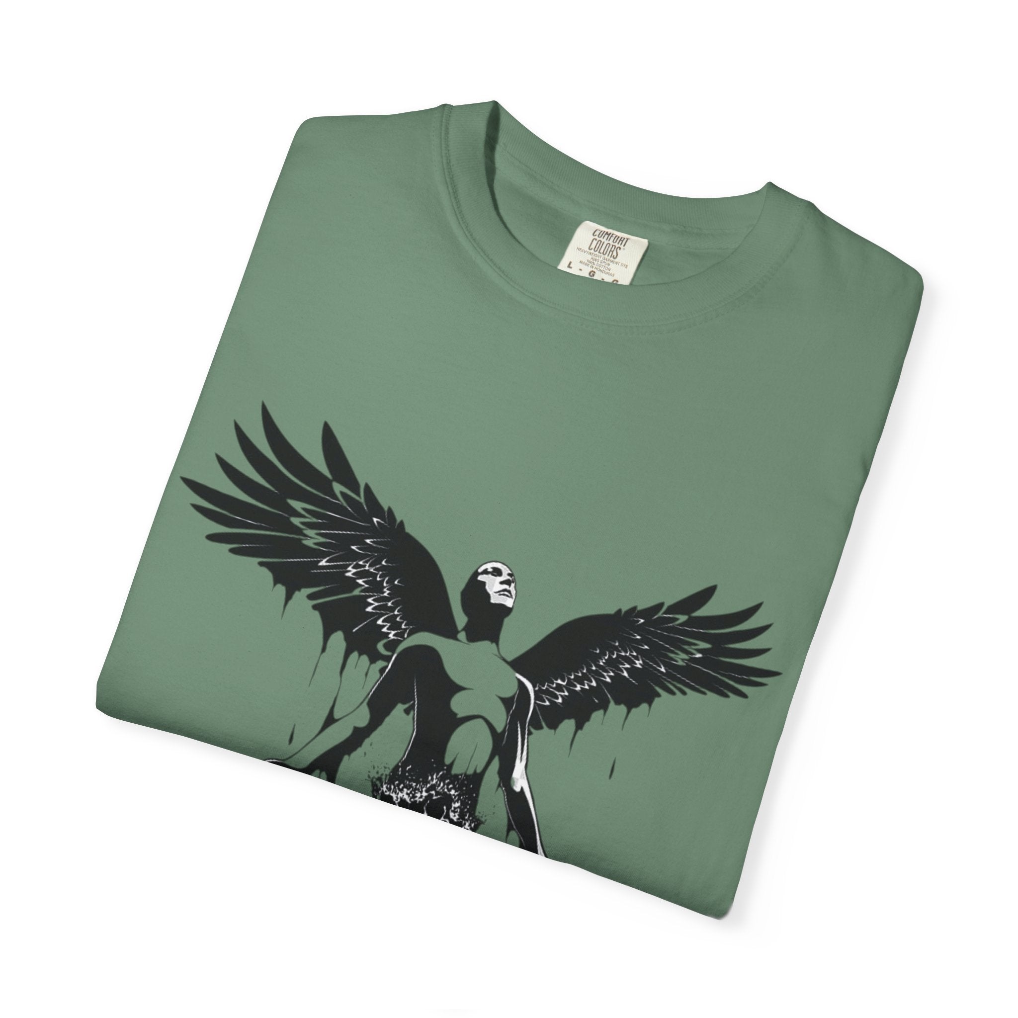 Fallen Angel Graphic T-Shirt — Gothic Winged Figure Tee
