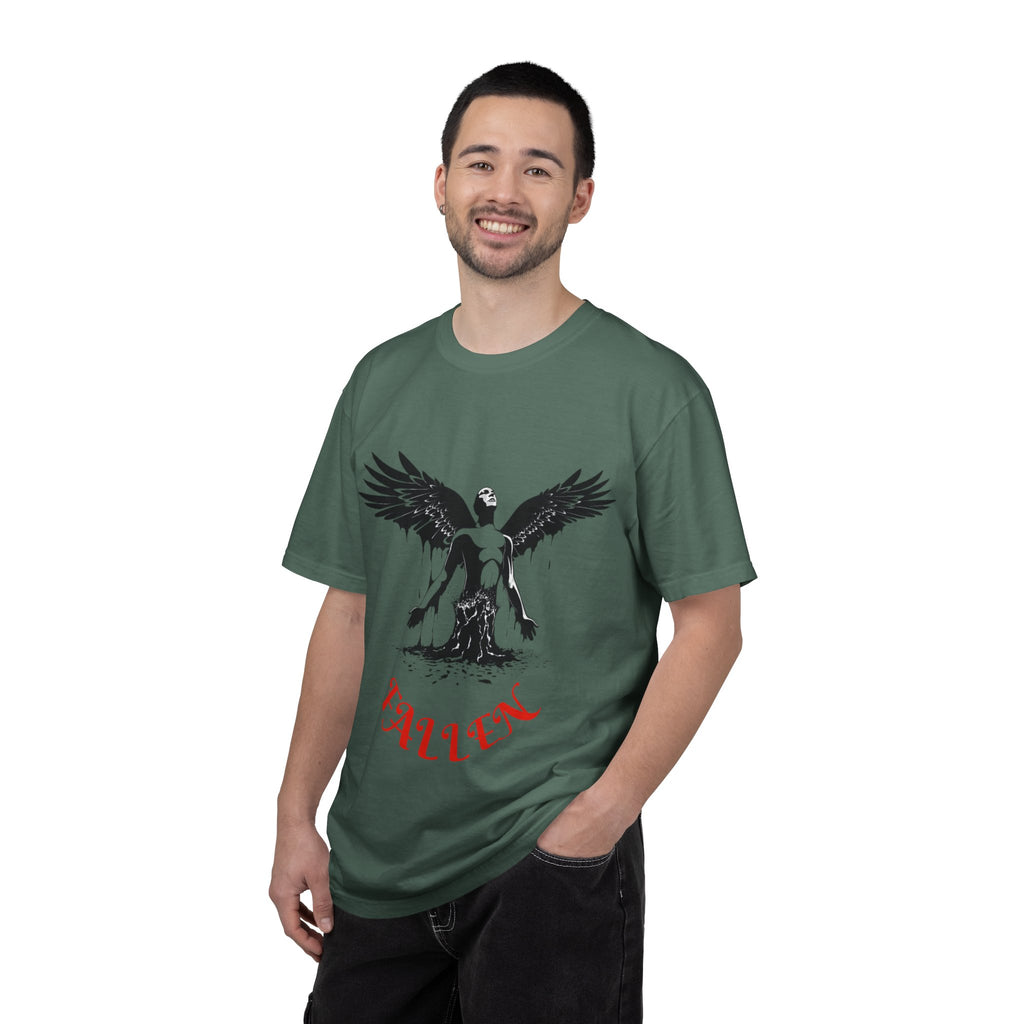 Fallen Angel Graphic T-Shirt — Gothic Winged Figure Tee