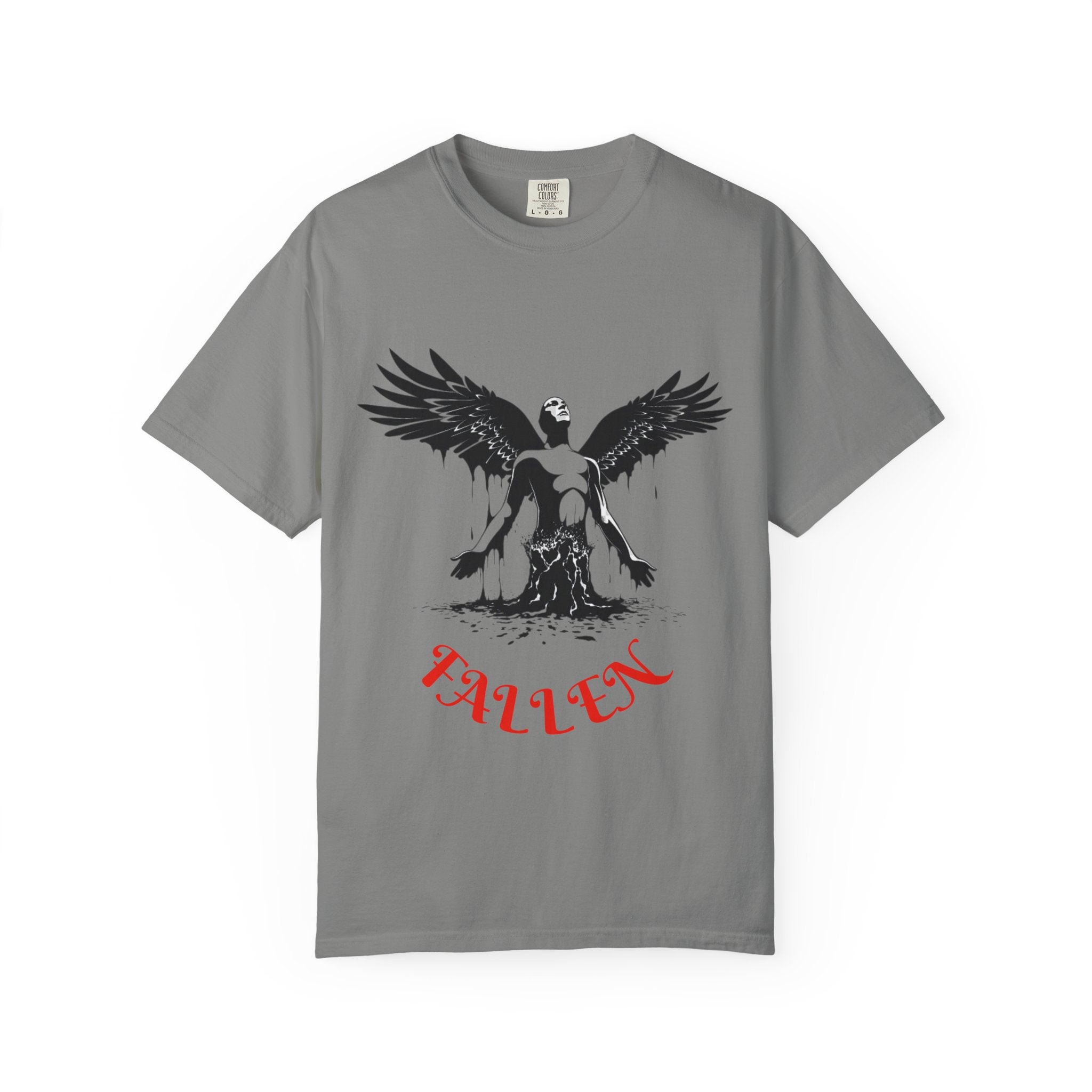 Fallen Angel Graphic T-Shirt — Gothic Winged Figure Tee