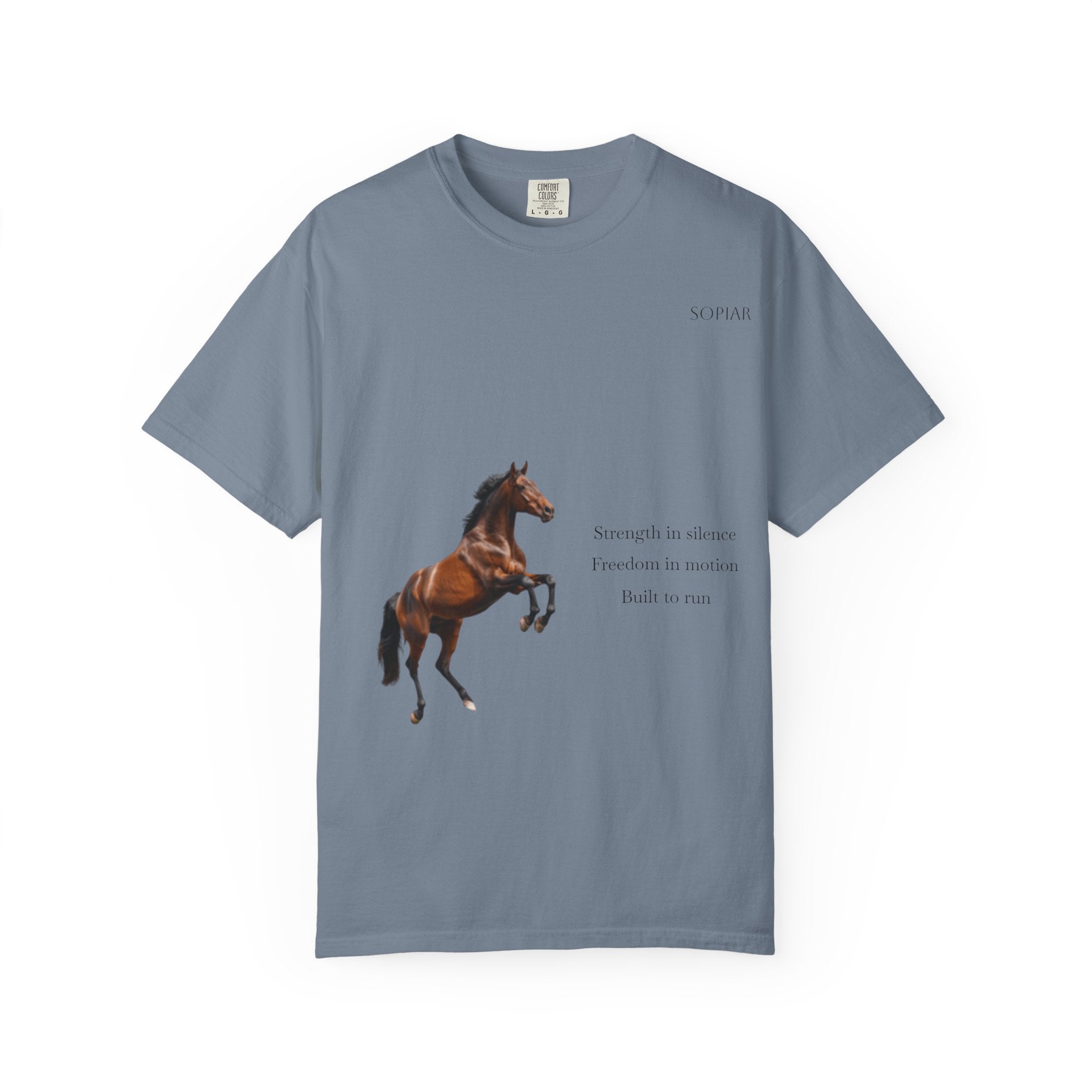 Horse Graphic T-Shirt — Majestic Rearing Stallion Tee with Subtle Text