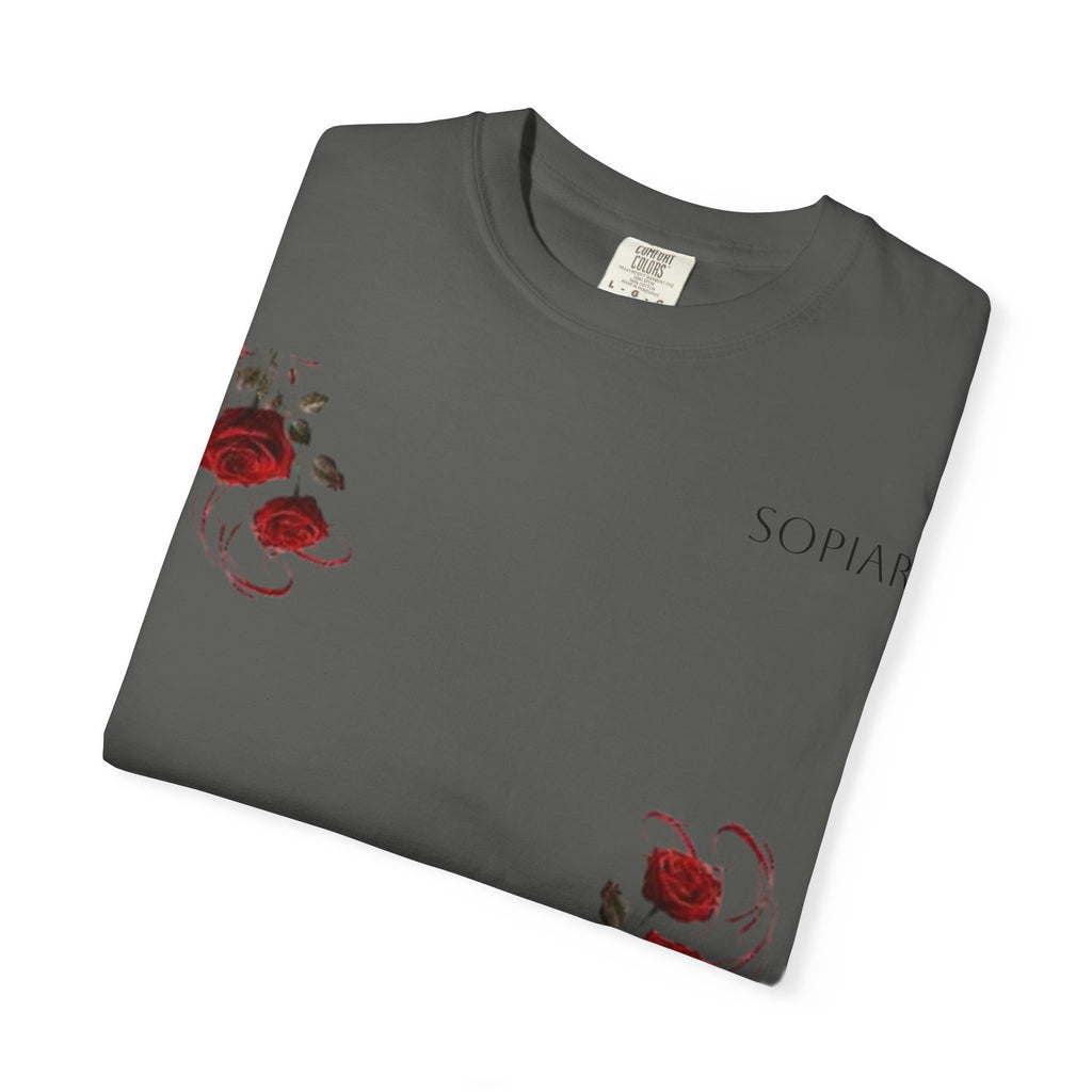 Rose Corner Graphic T-Shirt — Red Rose Floral Tee