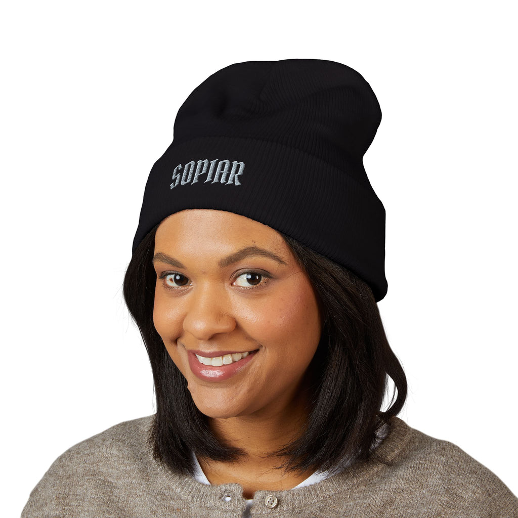 Embroidered 'SOPIAR' Cuffed Beanie — Classic Knit Winter Hat