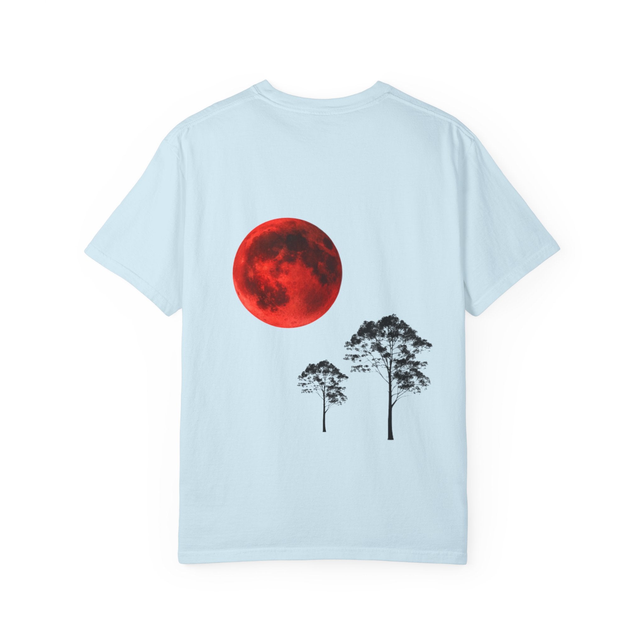 T-Shirt — Red Moon & Pine Trees Graphic Tee