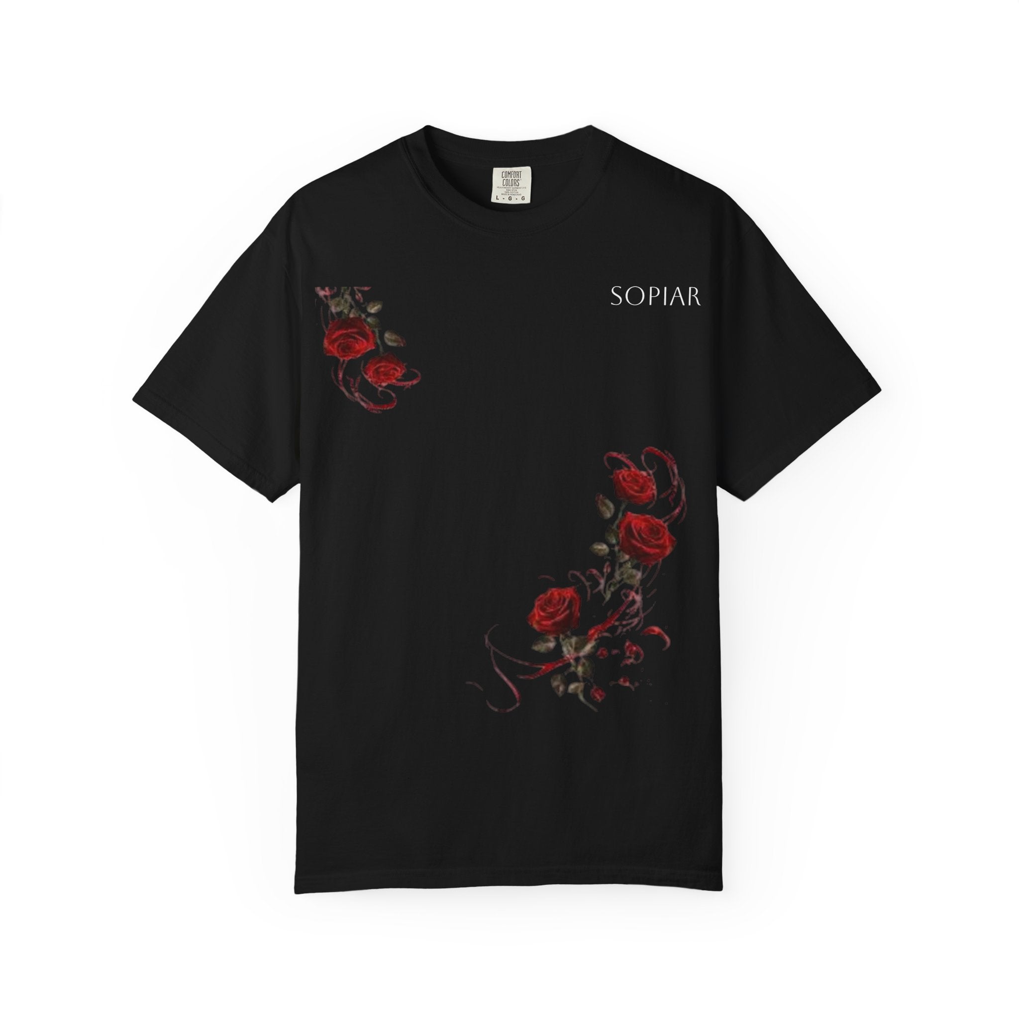 Rose Corner Graphic T-Shirt — Red Rose Floral Tee