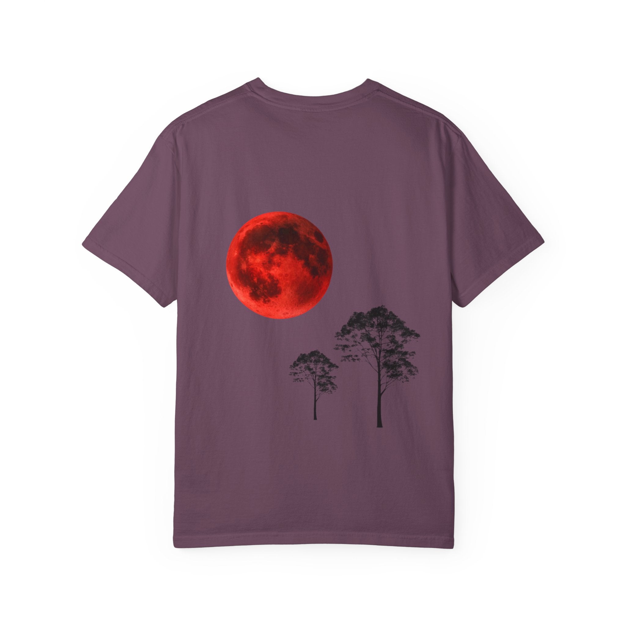 T-Shirt — Red Moon & Pine Trees Graphic Tee