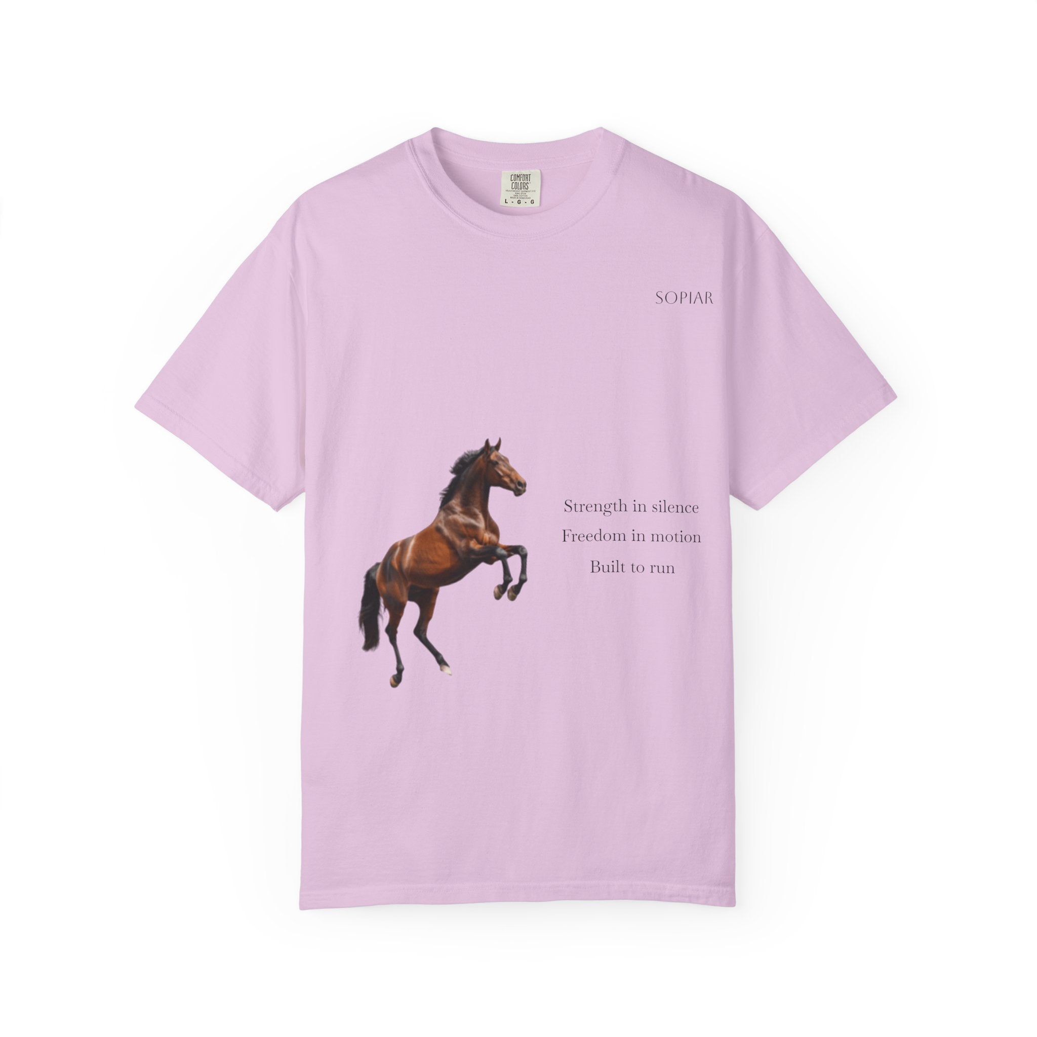 Horse Graphic T-Shirt — Majestic Rearing Stallion Tee with Subtle Text
