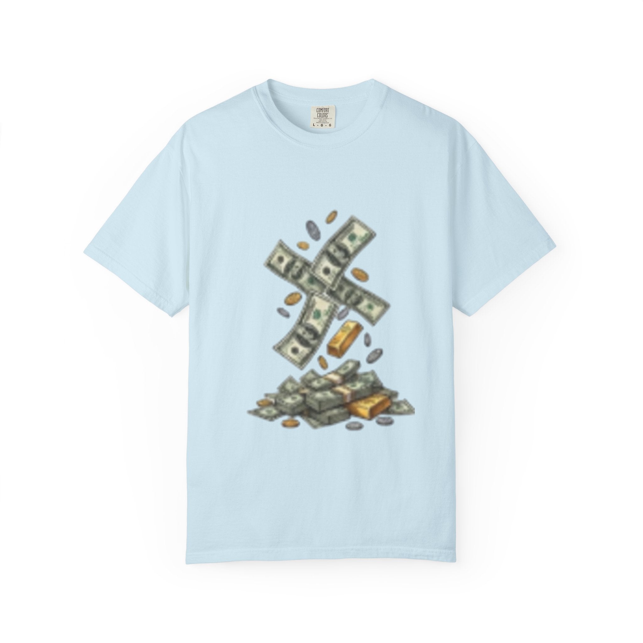 Money Rain T-Shirt — Stacked Cash & Coins Graphic Tee