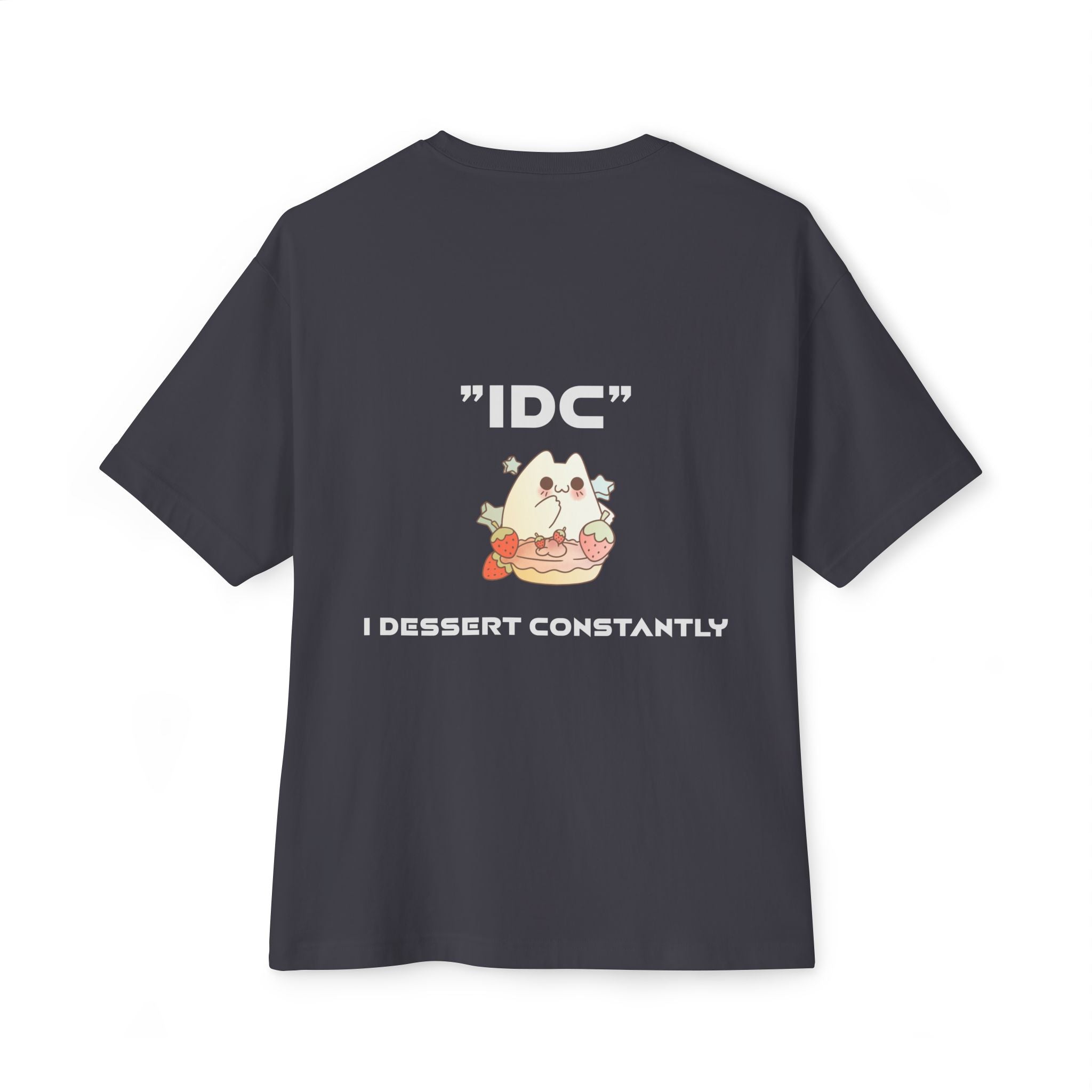 Boxy Tee — Cute 'IDC' Cat Burger Graphic T‑Shirt