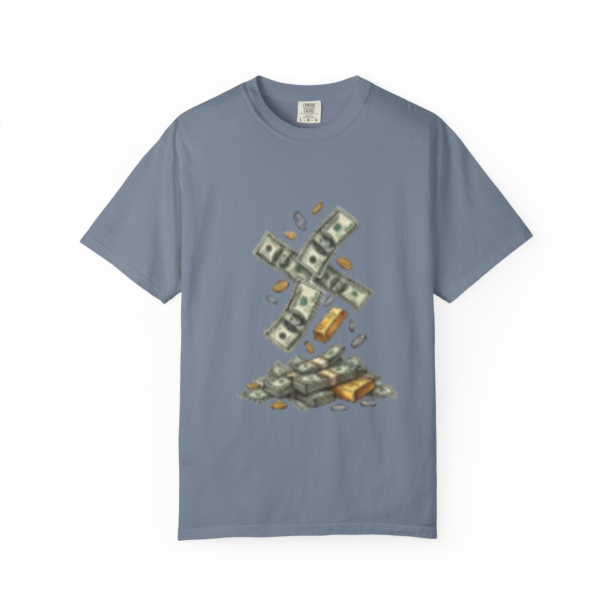 Money Rain T-Shirt — Stacked Cash & Coins Graphic Tee