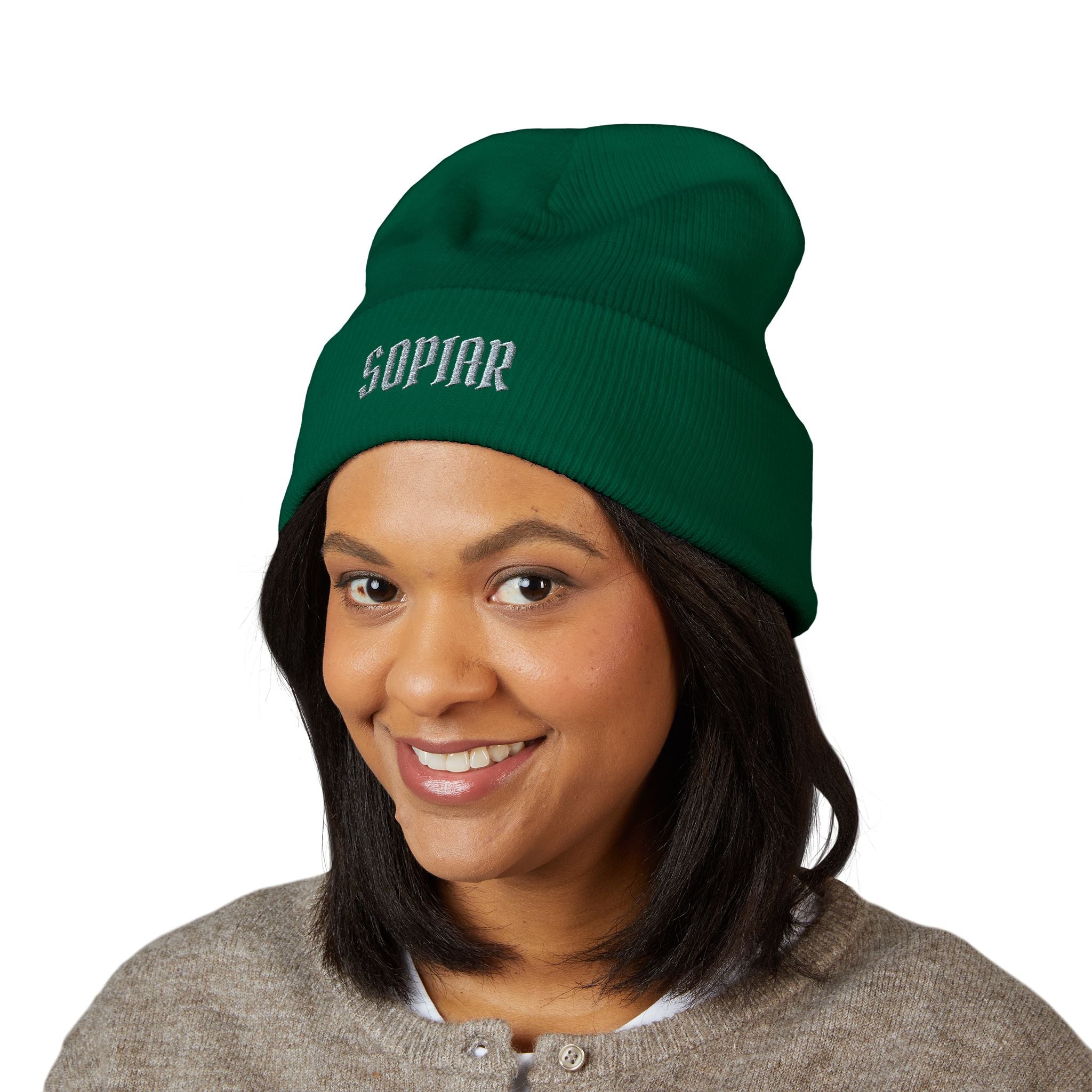 Embroidered 'SOPIAR' Cuffed Beanie — Classic Knit Winter Hat