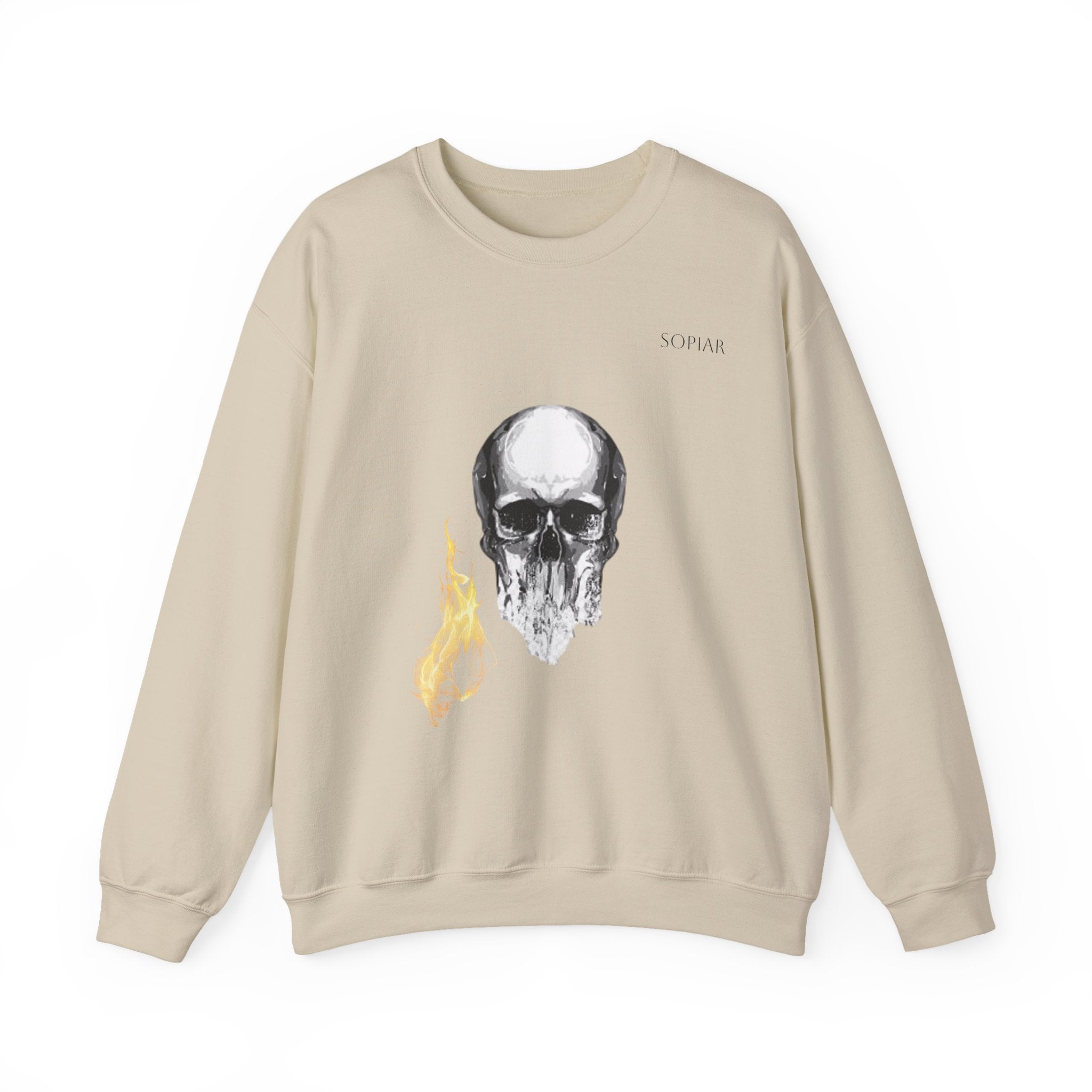 Skull & Flame Crewneck Sweatshirt — Gothic Skull Graphic Pullover