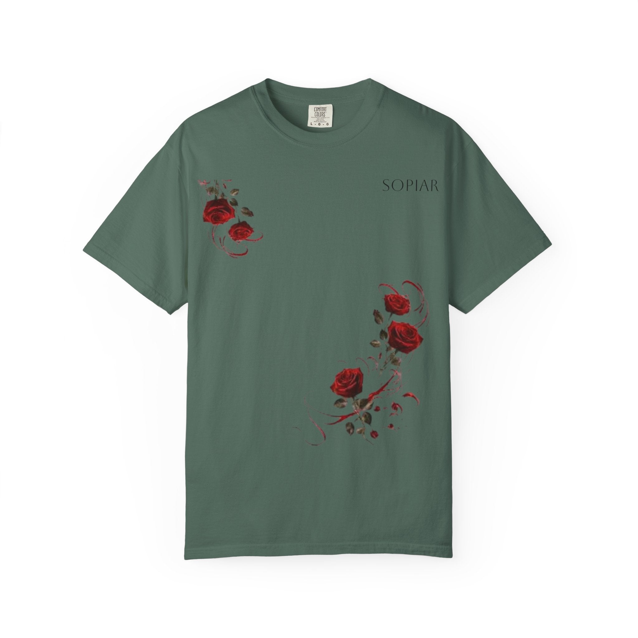 Rose Corner Graphic T-Shirt — Red Rose Floral Tee
