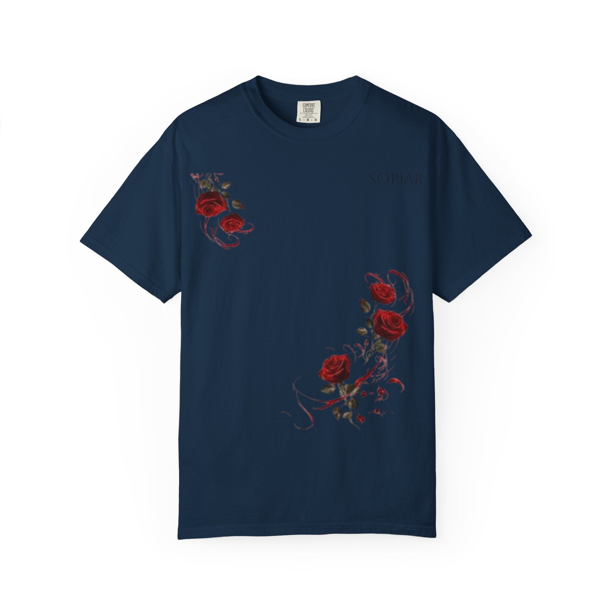 Rose Corner Graphic T-Shirt — Red Rose Floral Tee