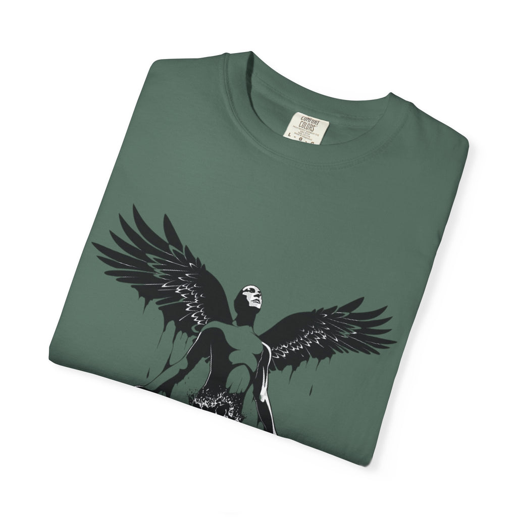 Fallen Angel Graphic T-Shirt — Gothic Winged Figure Tee