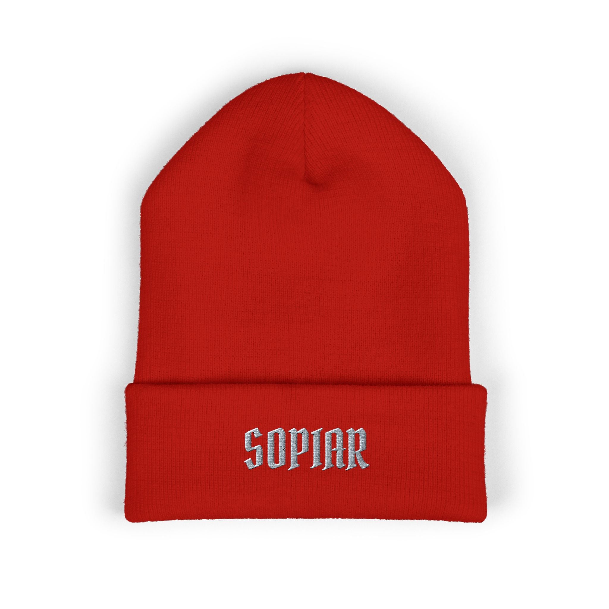 Embroidered 'SOPIAR' Cuffed Beanie — Classic Knit Winter Hat