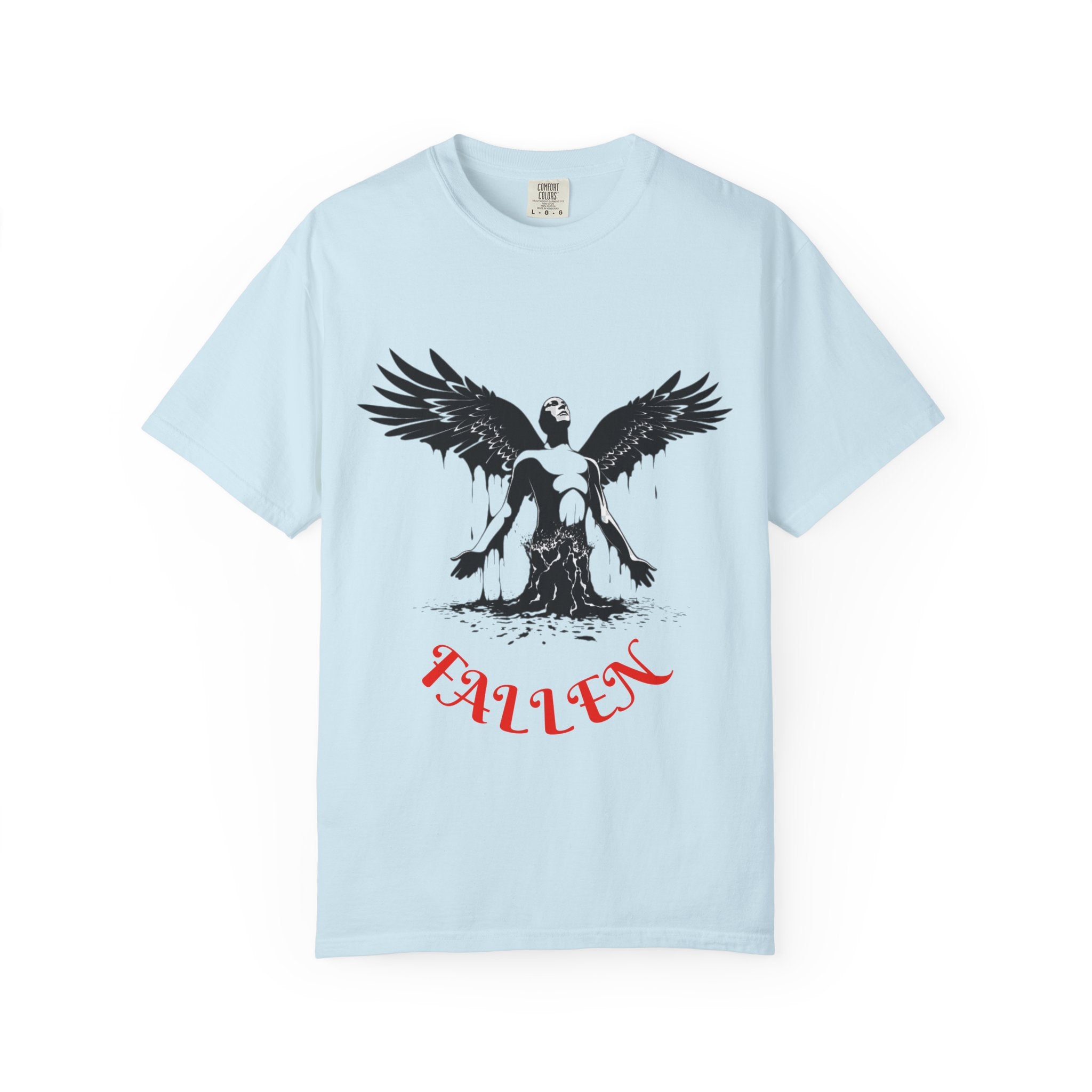 Fallen Angel Graphic T-Shirt — Gothic Winged Figure Tee