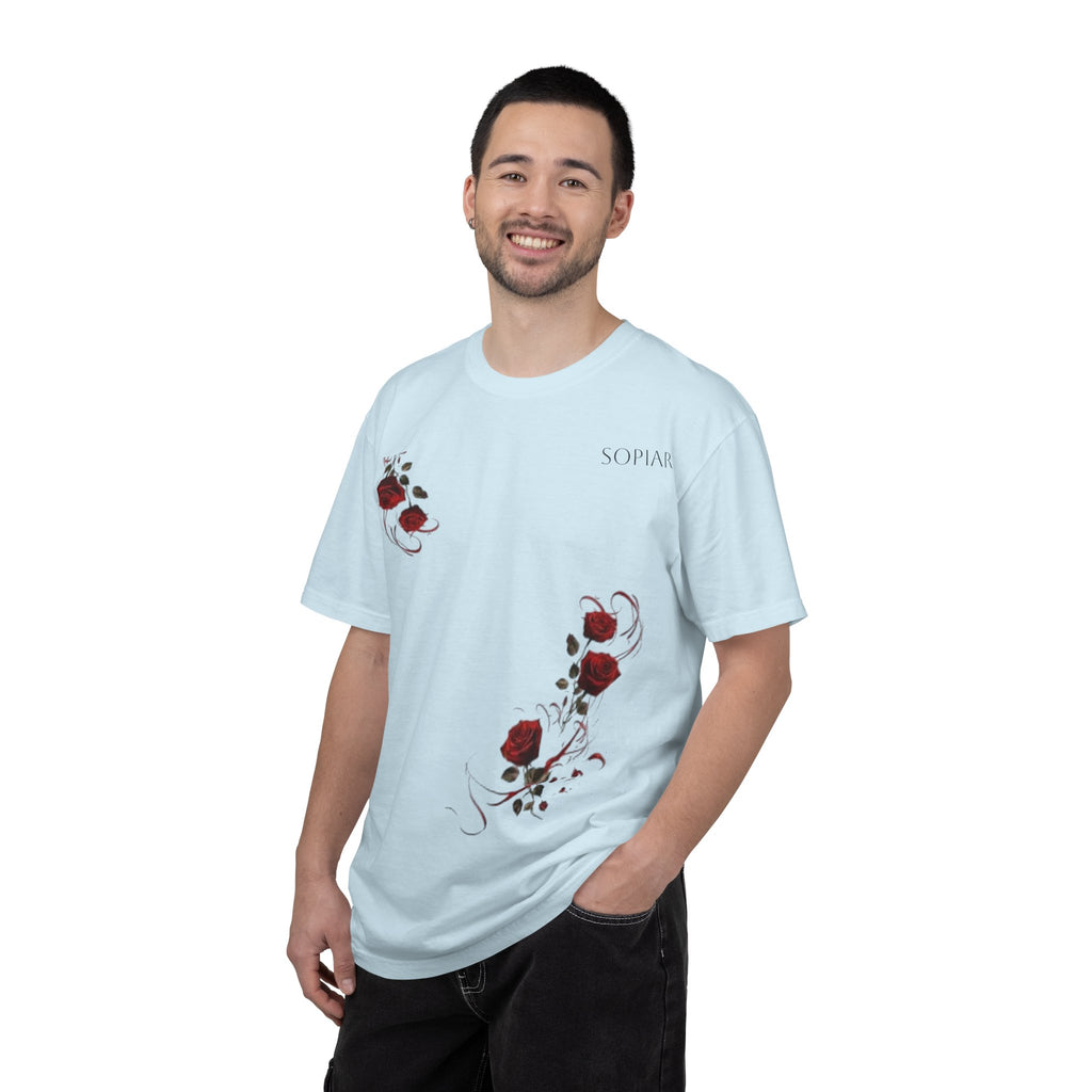 Rose Corner Graphic T-Shirt — Red Rose Floral Tee