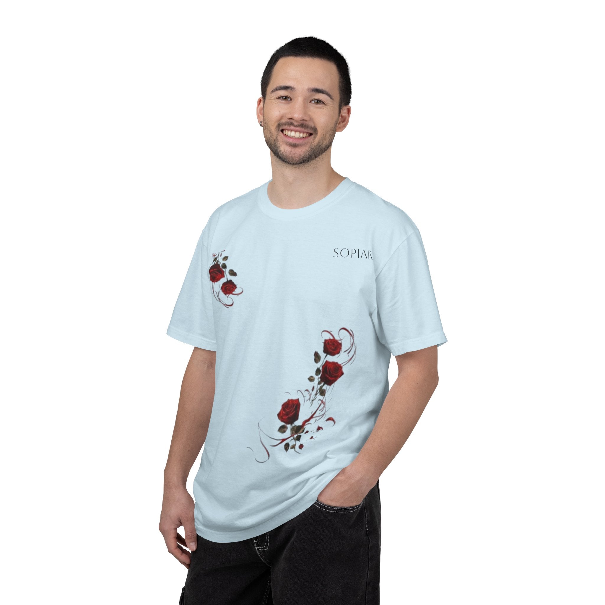 Rose Corner Graphic T-Shirt — Red Rose Floral Tee