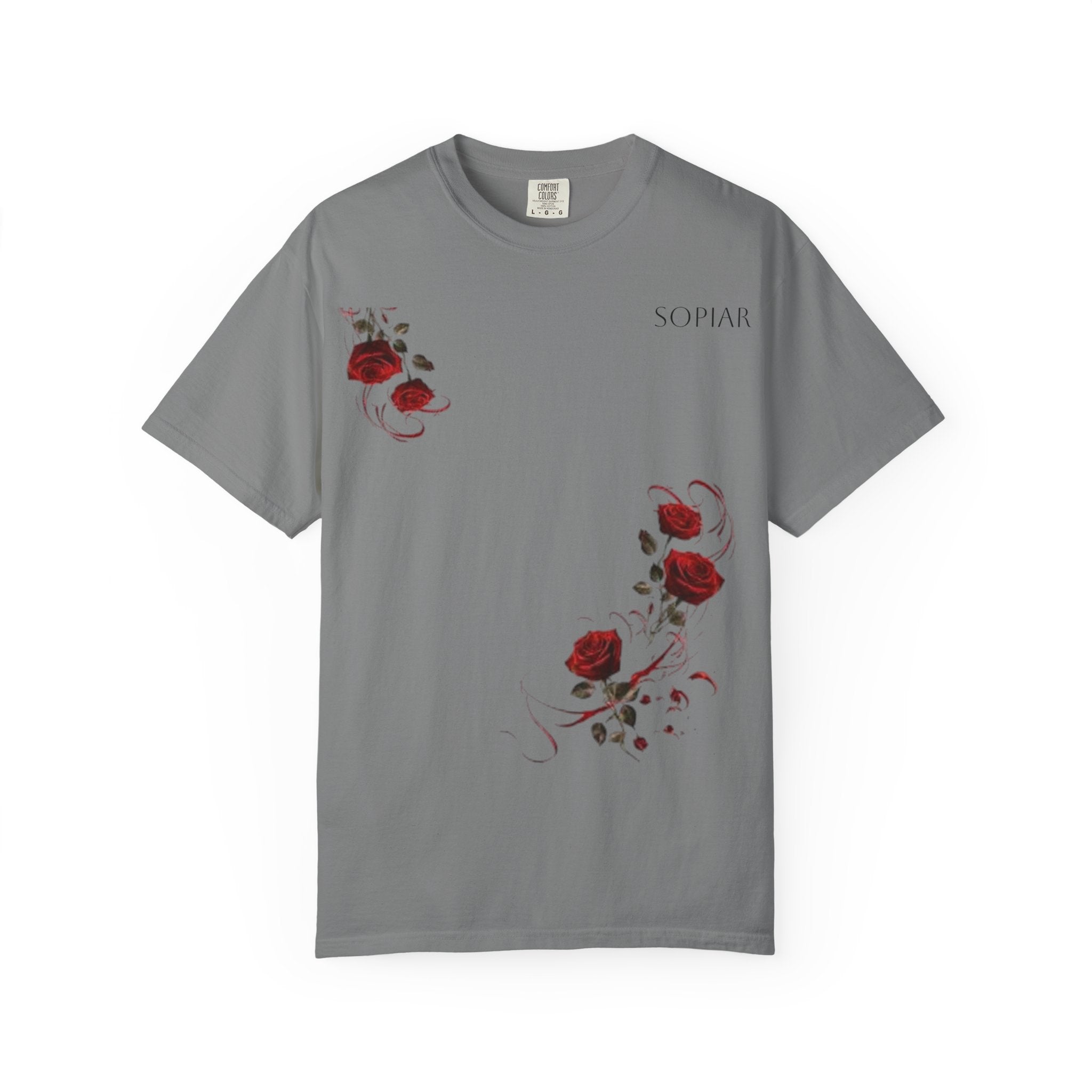 Rose Corner Graphic T-Shirt — Red Rose Floral Tee