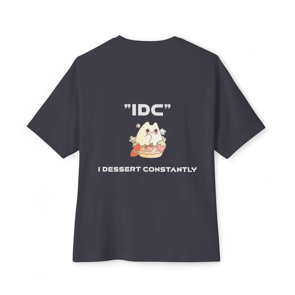 Boxy Tee — Cute 'IDC' Cat Burger Graphic T‑Shirt
