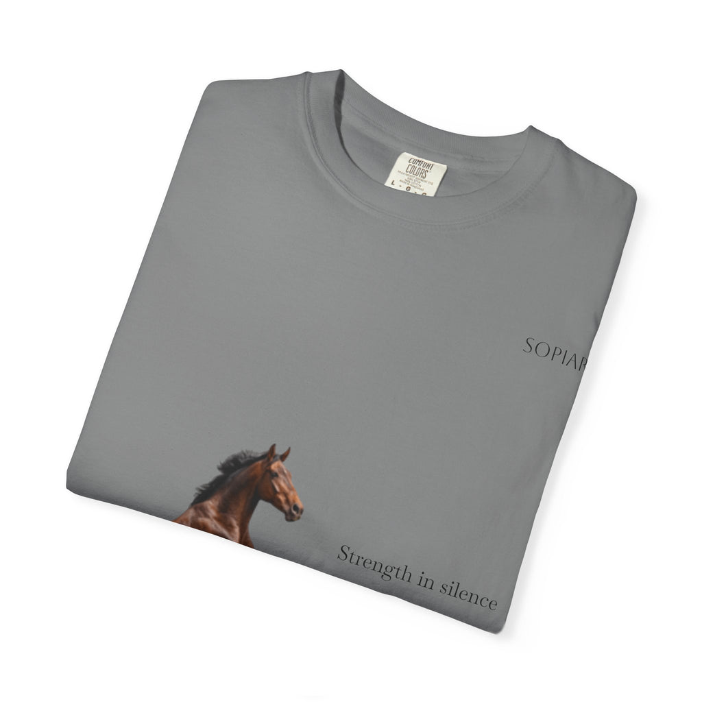 Horse Graphic T-Shirt — Majestic Rearing Stallion Tee with Subtle Text
