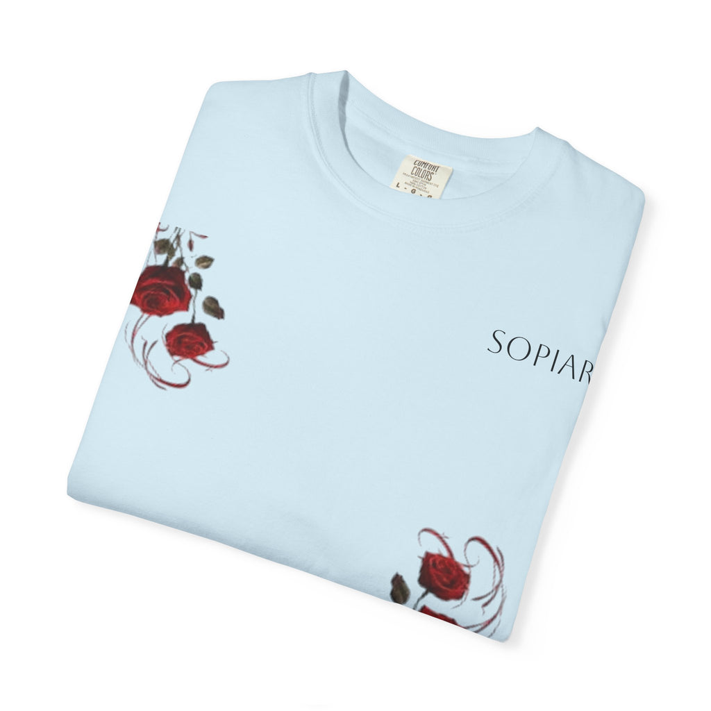 Rose Corner Graphic T-Shirt — Red Rose Floral Tee