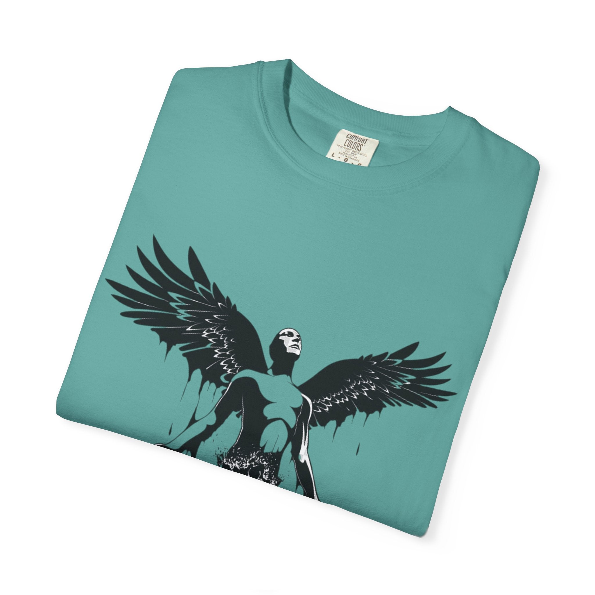 Fallen Angel Graphic T-Shirt — Gothic Winged Figure Tee