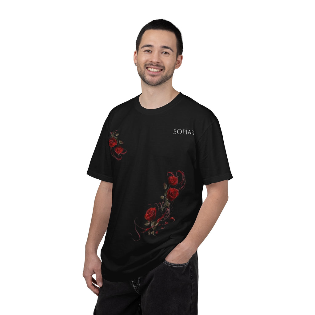 Rose Corner Graphic T-Shirt — Red Rose Floral Tee