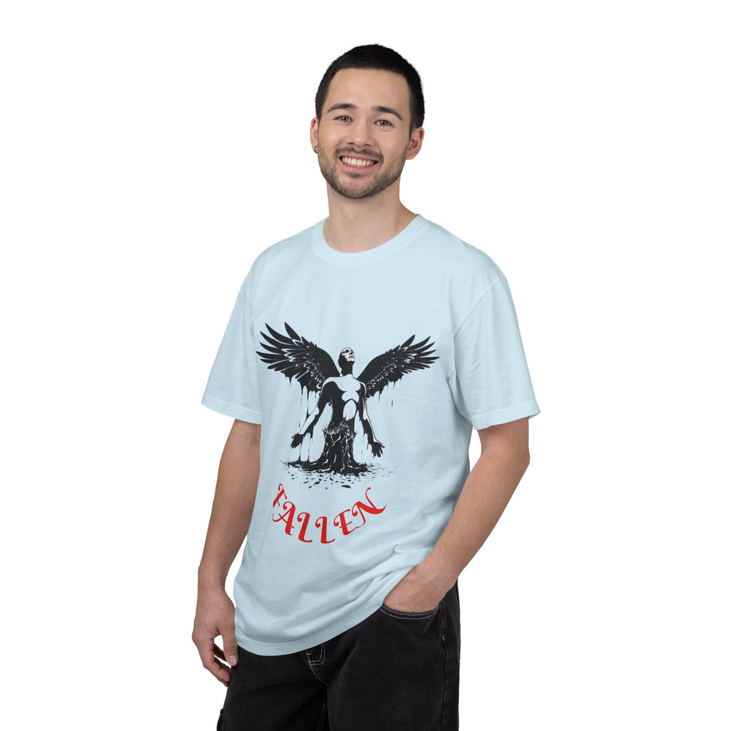 Fallen Angel Graphic T-Shirt — Gothic Winged Figure Tee