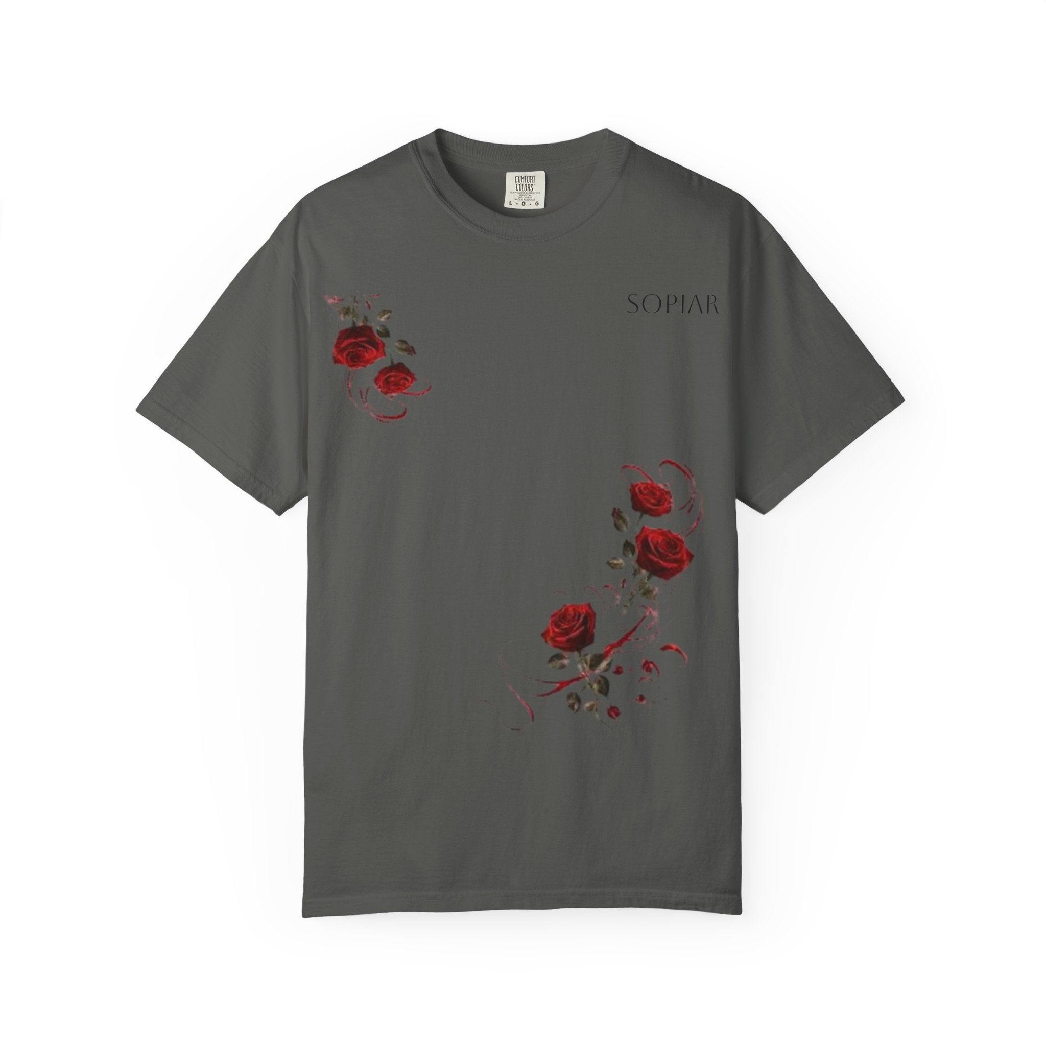 Rose Corner Graphic T-Shirt — Red Rose Floral Tee