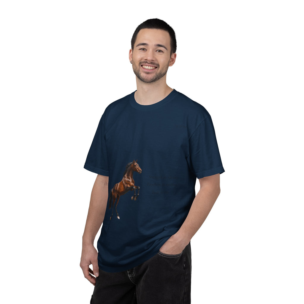 Horse Graphic T-Shirt — Majestic Rearing Stallion Tee with Subtle Text