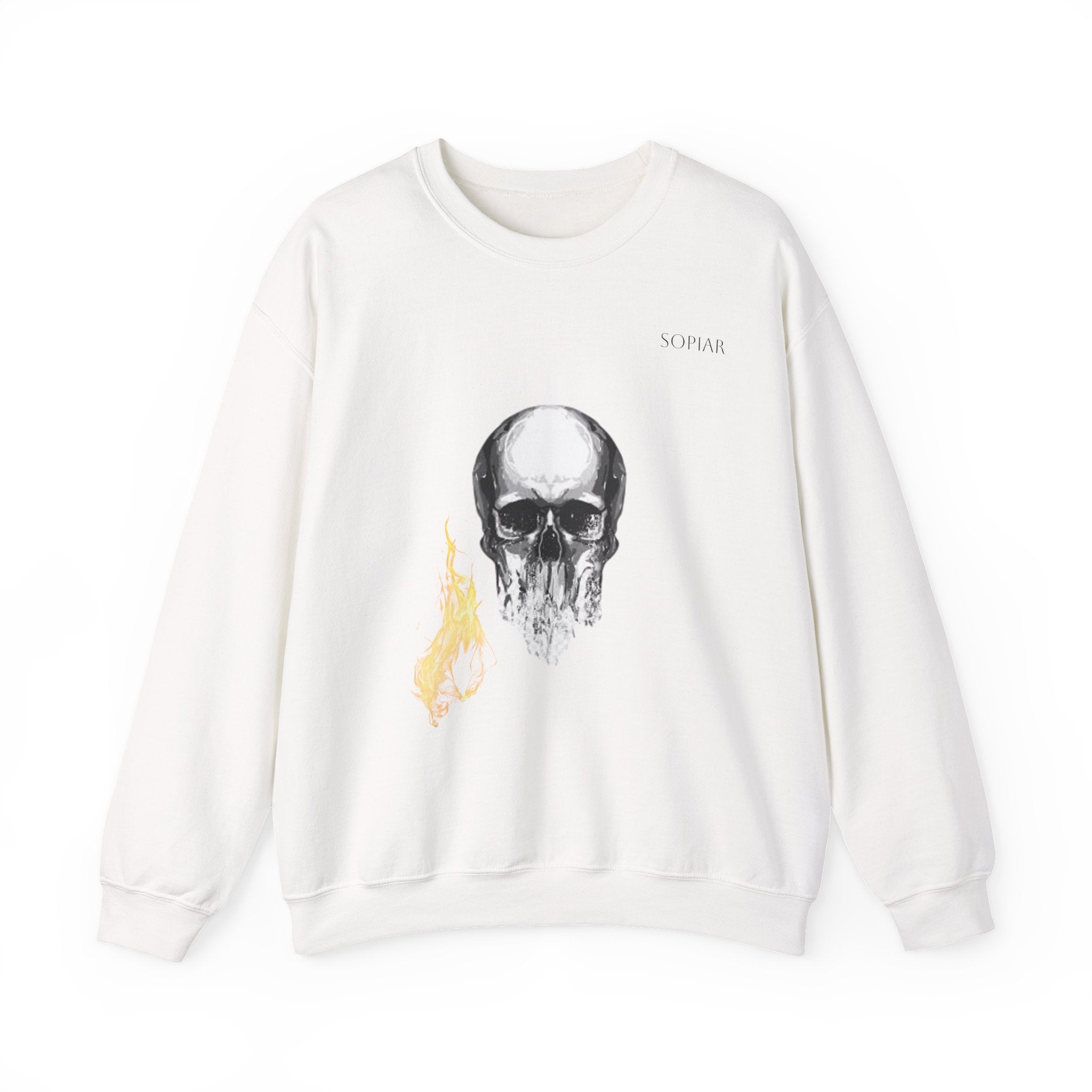 Skull & Flame Crewneck Sweatshirt — Gothic Skull Graphic Pullover