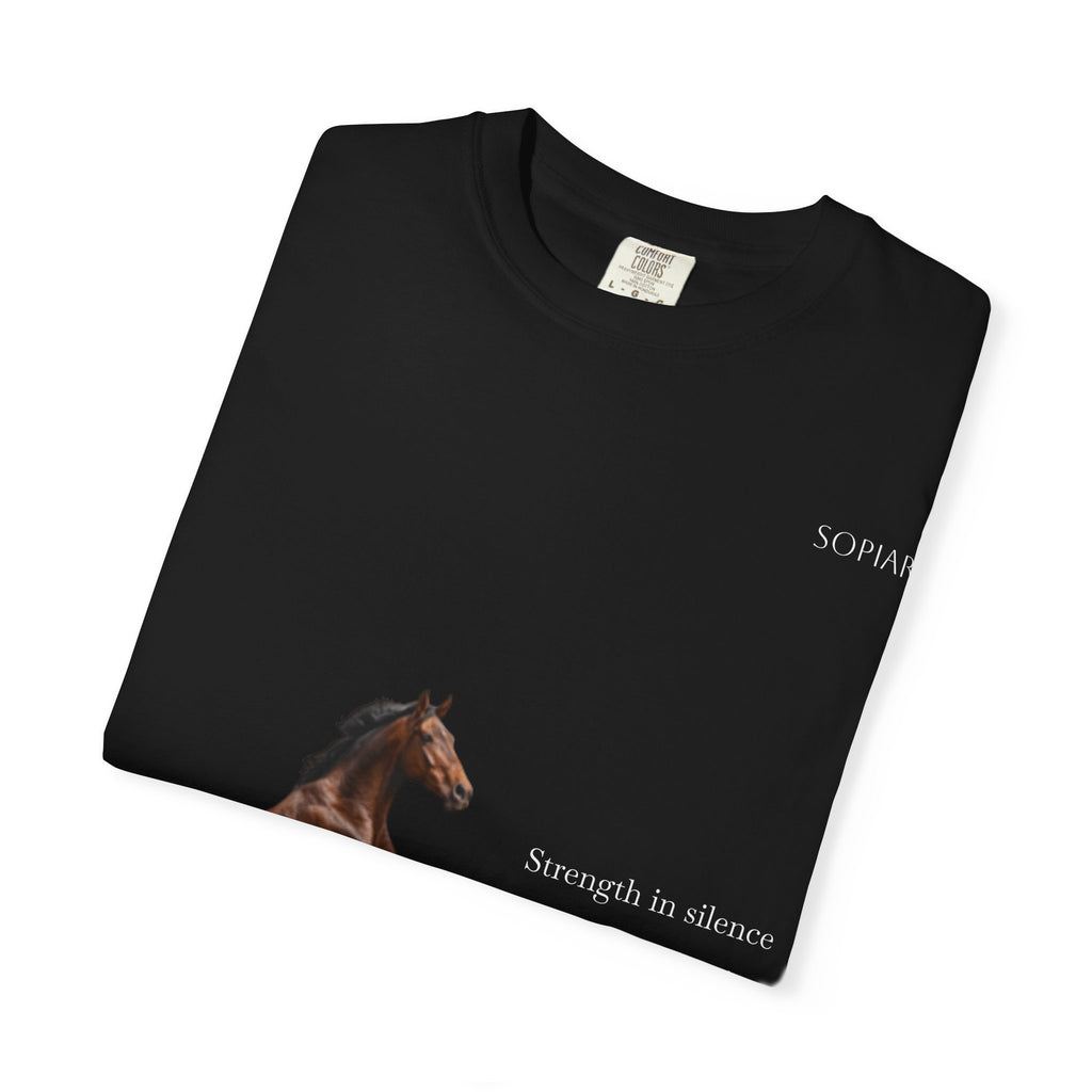 Horse Graphic T-Shirt — Majestic Rearing Stallion Tee with Subtle Text